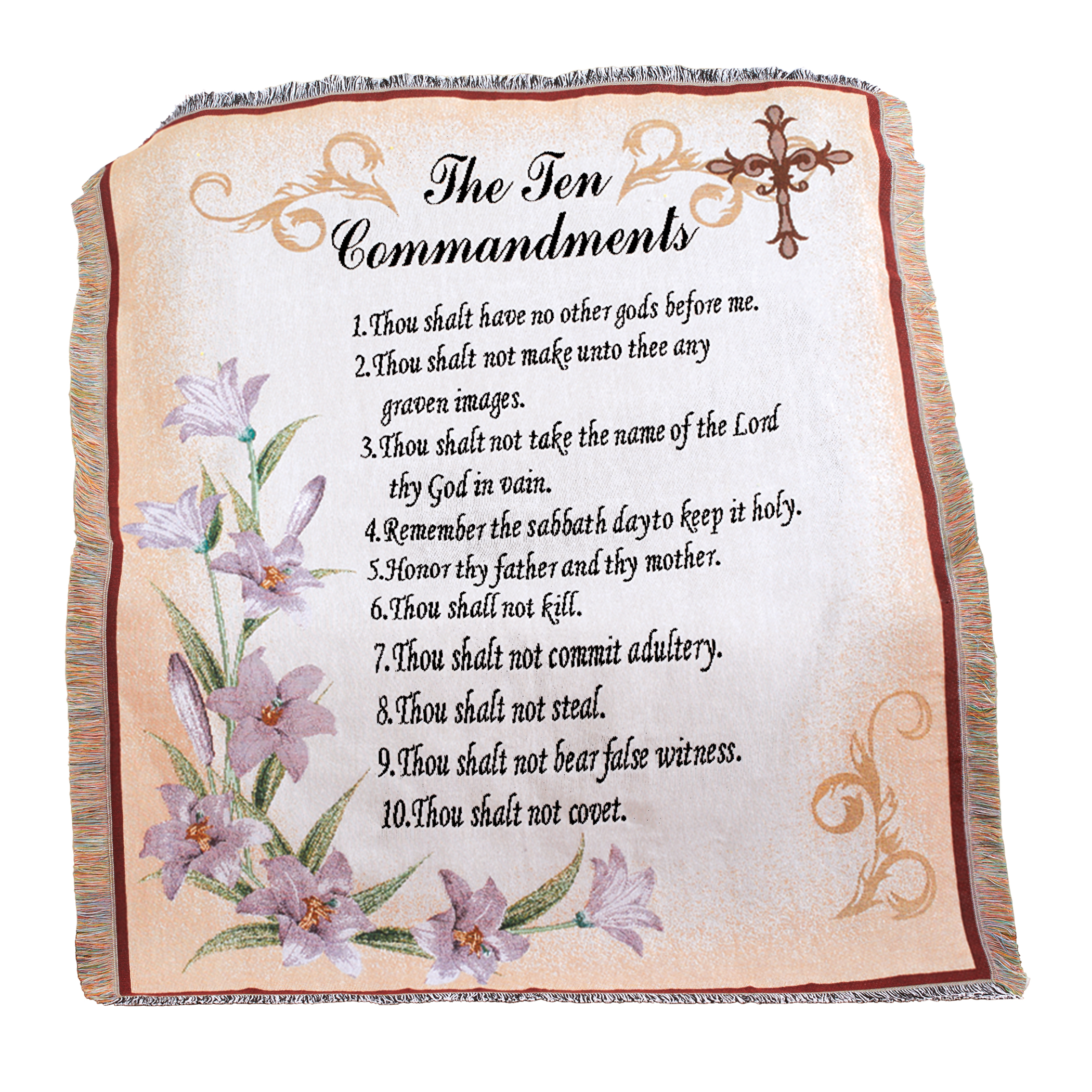 The Ten Commandments Fringe Border Tapestry Throw