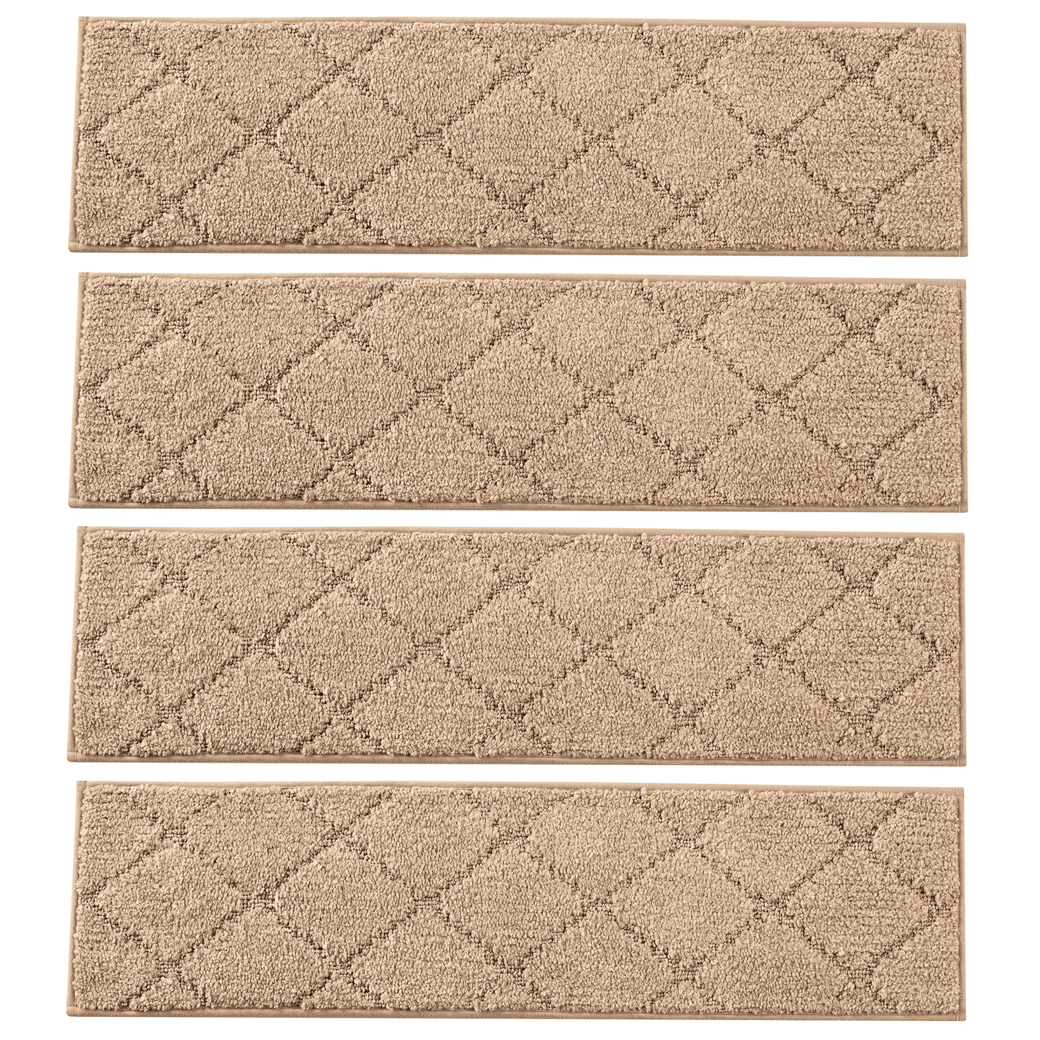 Ultra-Soft Diamond Design Slip-Resistant Stair Treads - Set of 4 Beige