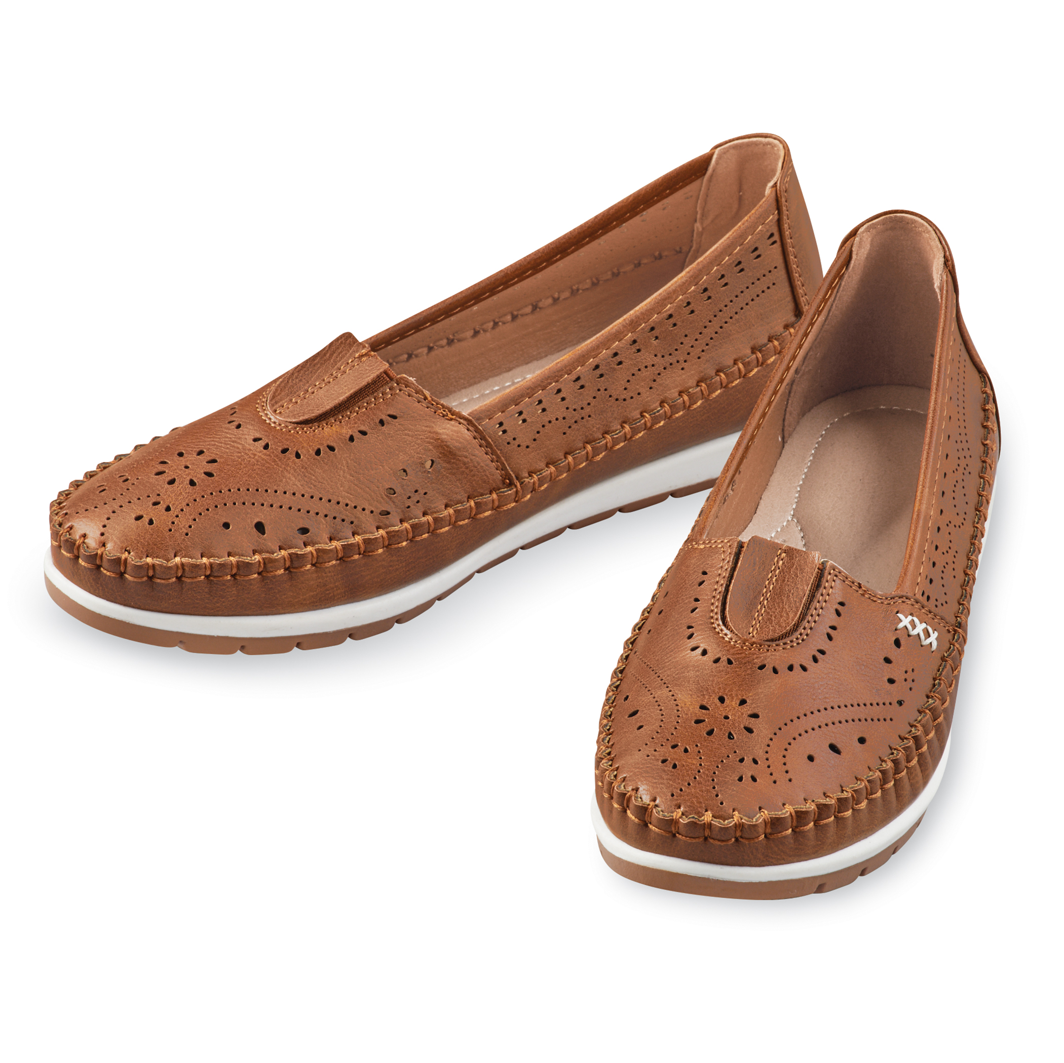 Stretch Inset Laser Cut Decorated Slip-On Shoes