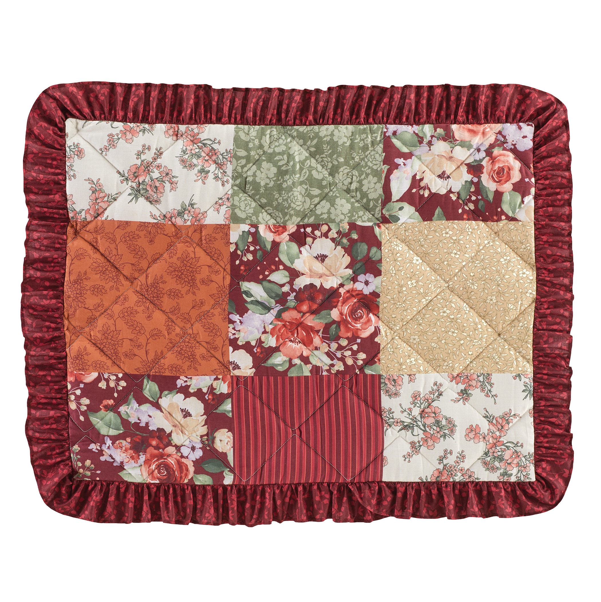 Olivia Rose Quilted Patchwork Ruffle Border Pillow Sham