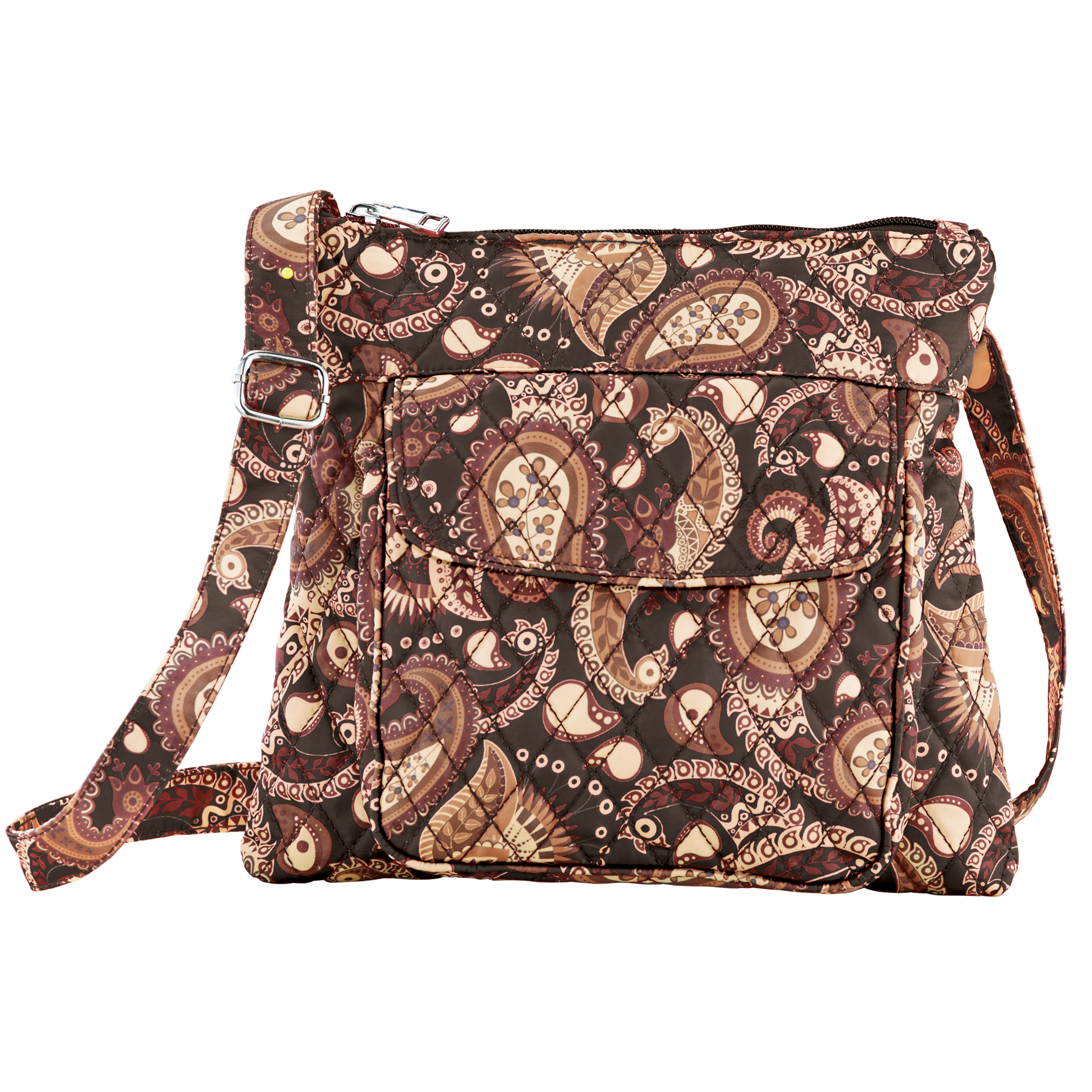 Versatile Quilted Paisley Print Cross-Body Handbag Chocolate