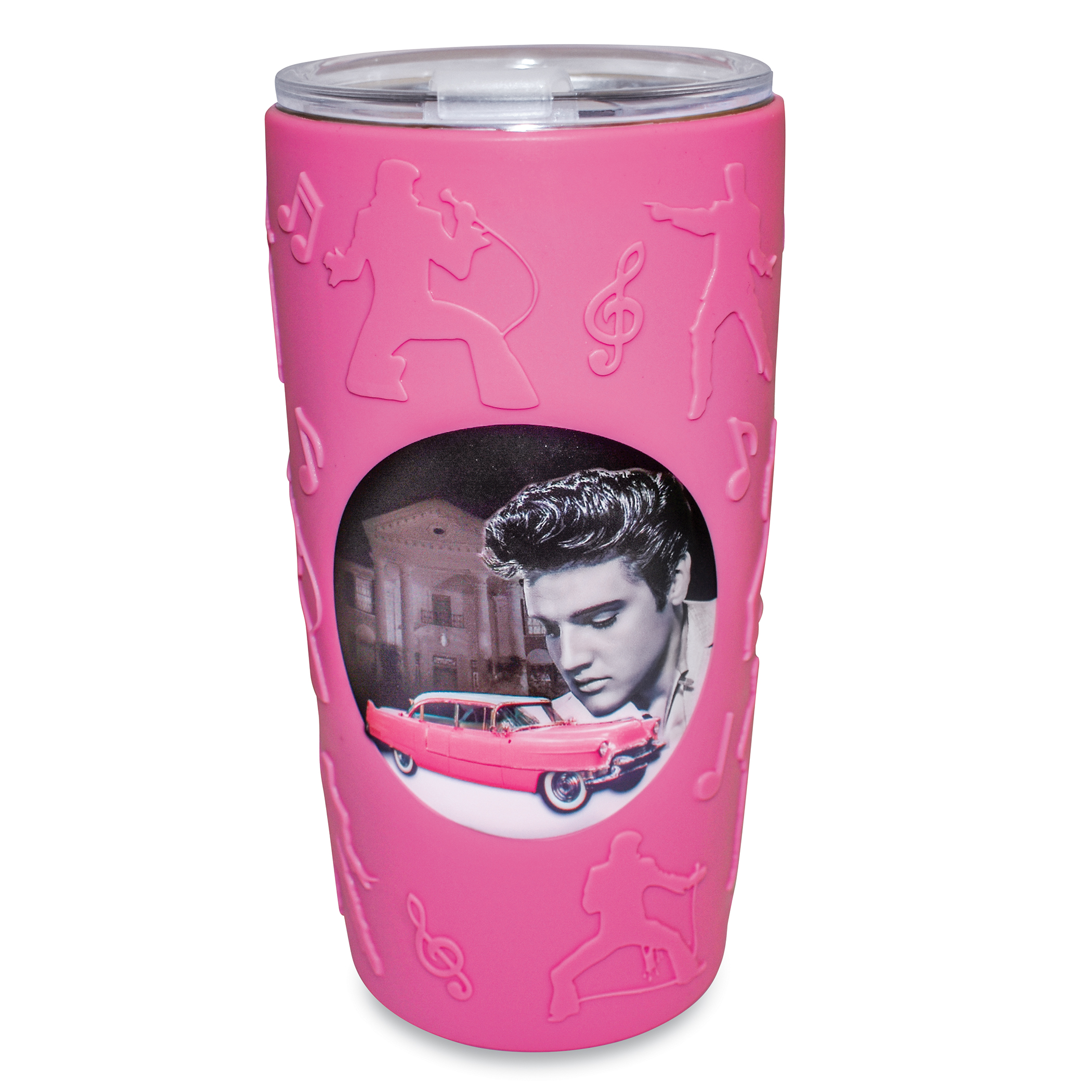 Elvis Pink Cadillac Double-Insulated Tumbler with Flip-Top Lid, 16.6 oz.