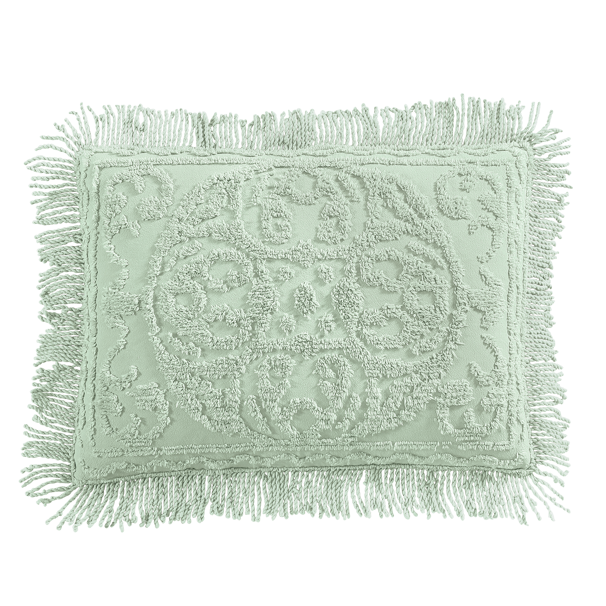 Luxurious Medallion Chenille Fringe Border Pillow Sham Sham Gender Neutral Sage