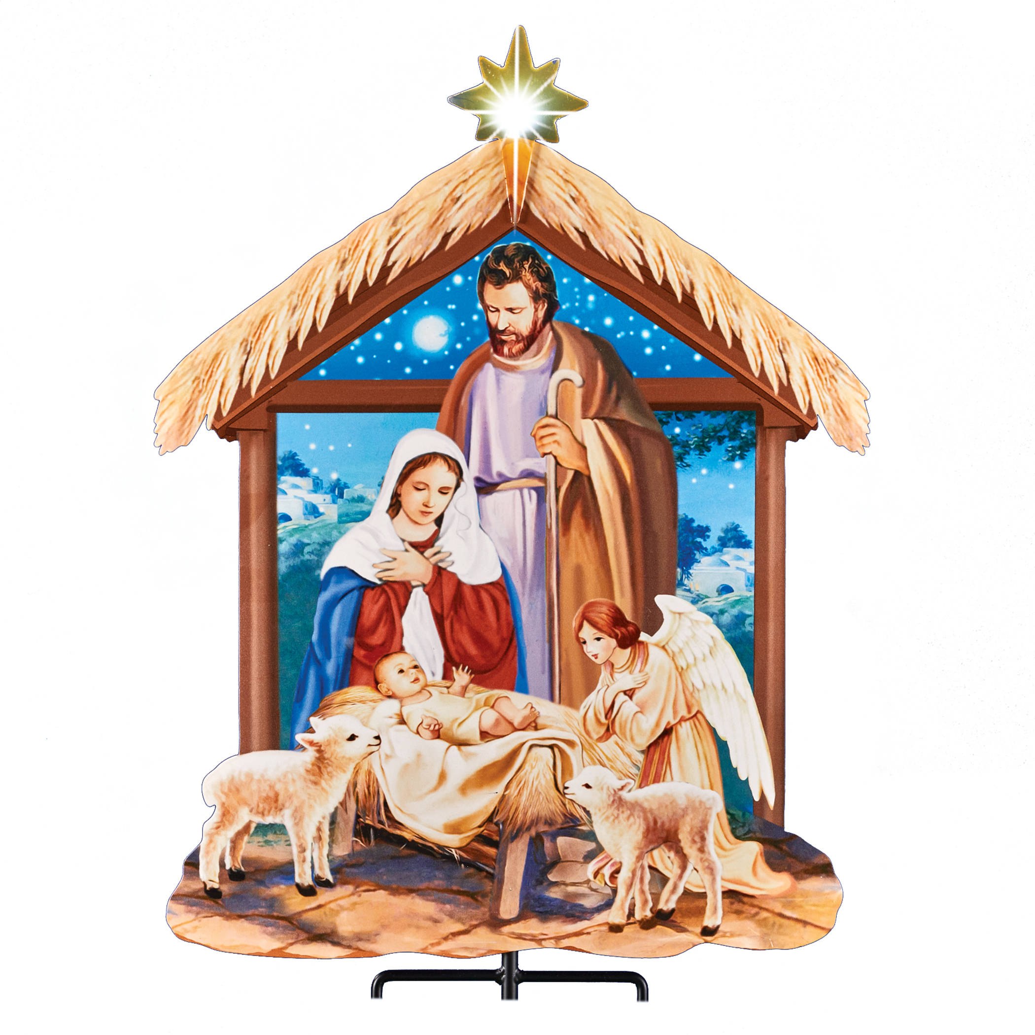 Solar Powered Nativity Scene Holiday Garden Stake Brown