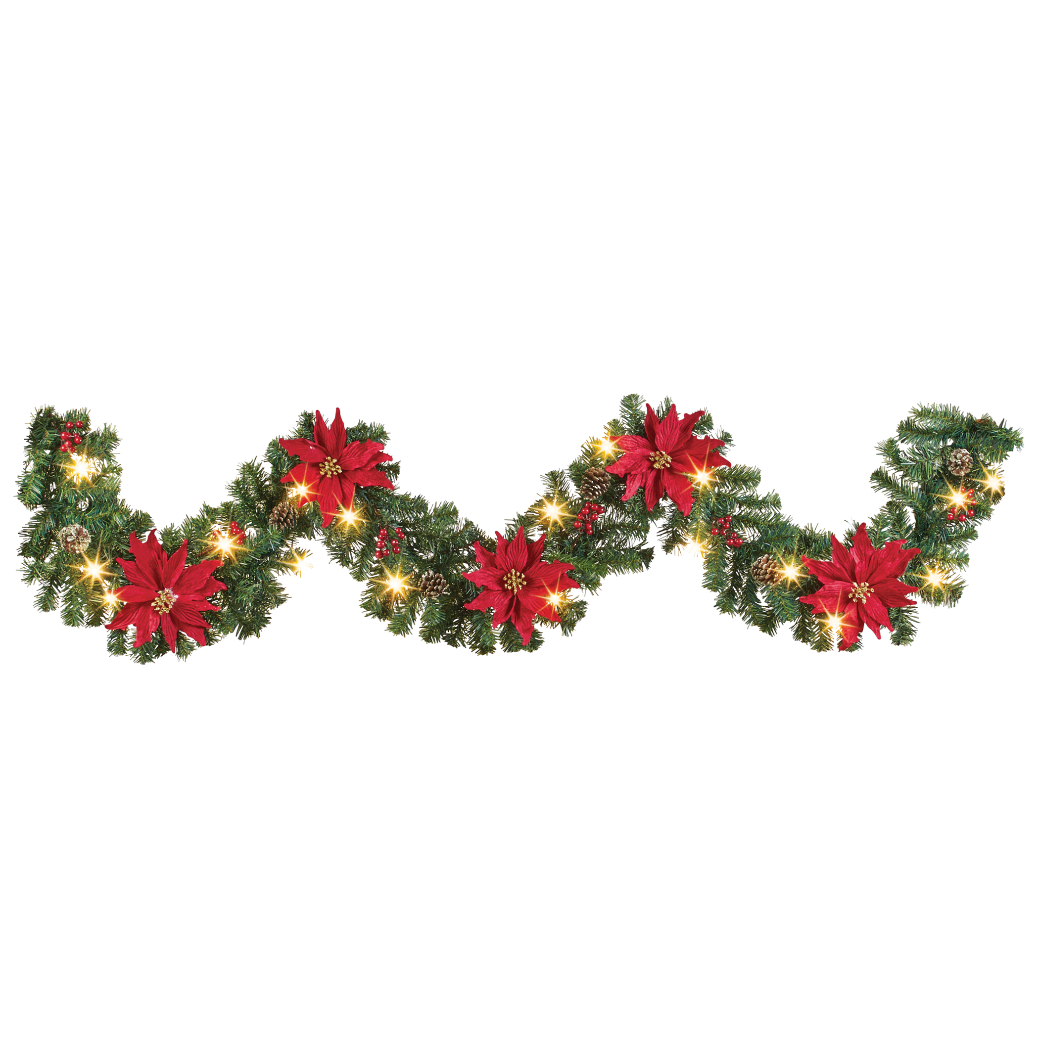 Solar Powered 9-foot Poinsettia Garland