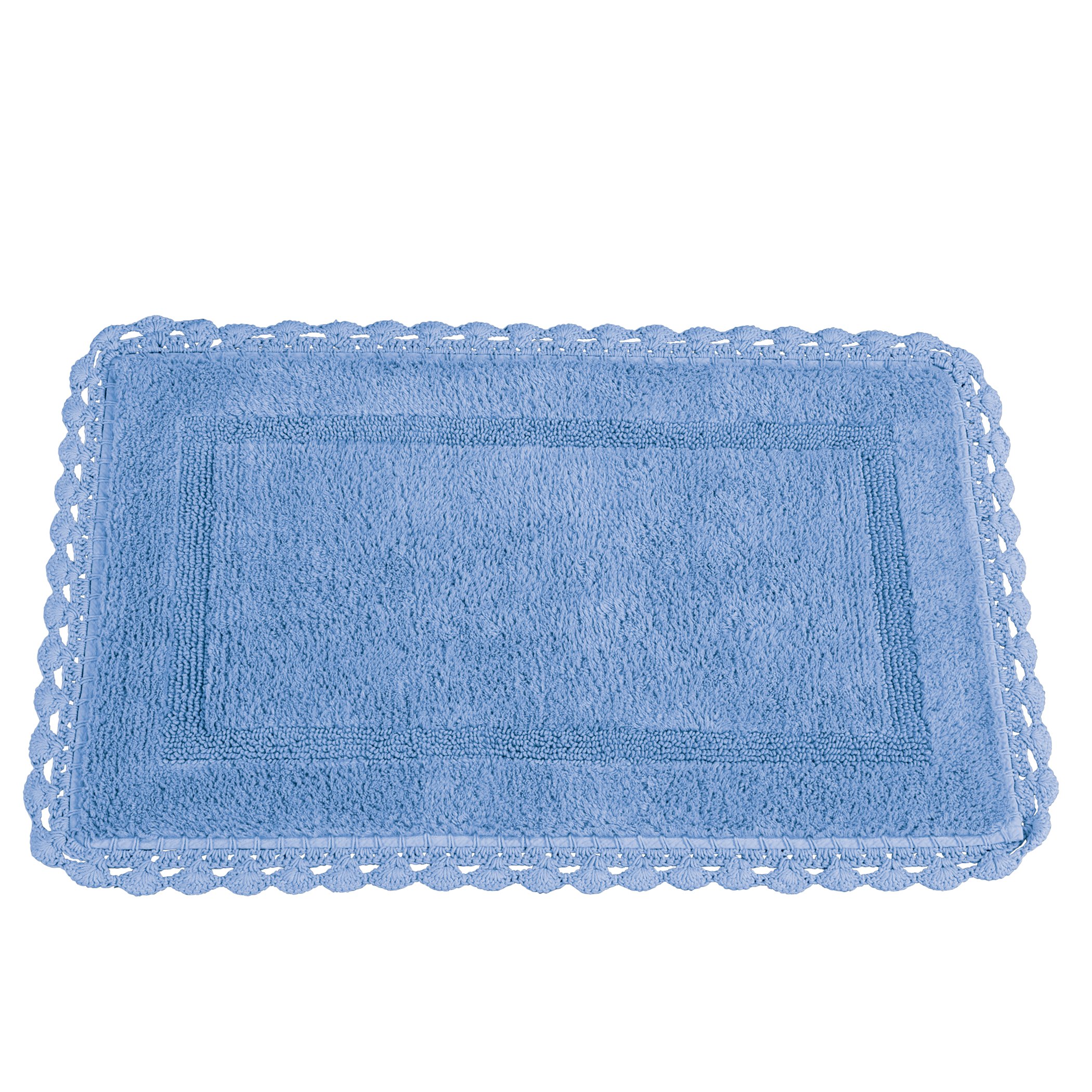 Intricate Crochet Border Plush Bathmat Rectangle Blue