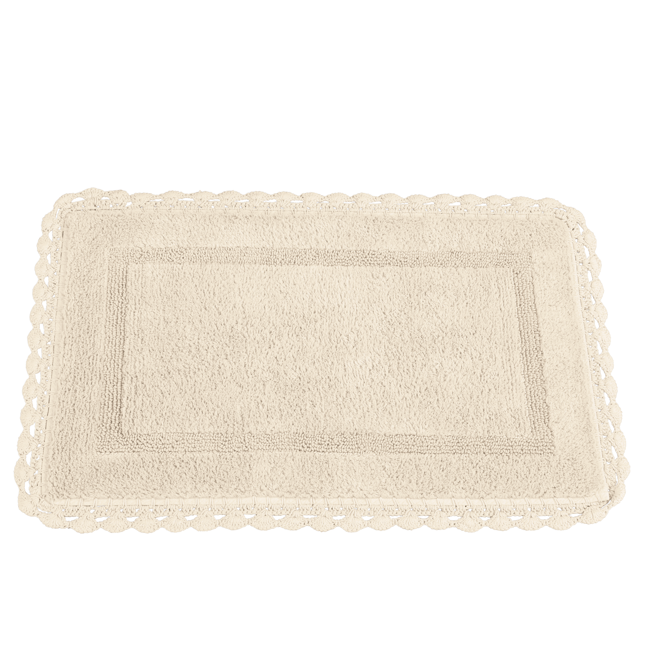Intricate Crochet Border Plush Bathmat Rectangle Cream