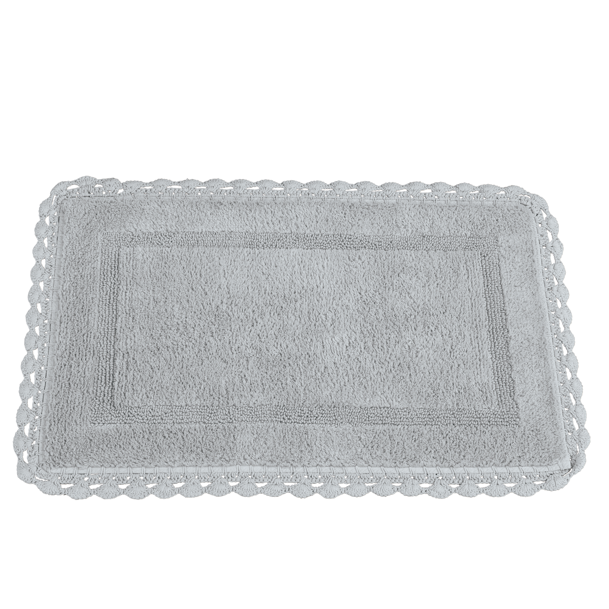 Intricate Crochet Border Plush Bathmat Rectangle Grey