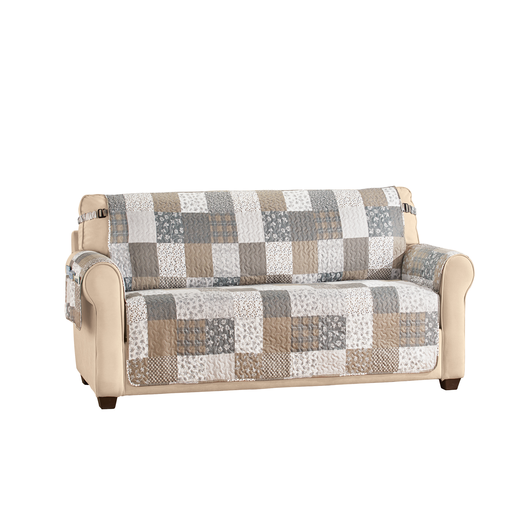 Classic Patchwork Furniture Protector with Armrest Pocket Loveseat Grey Multi