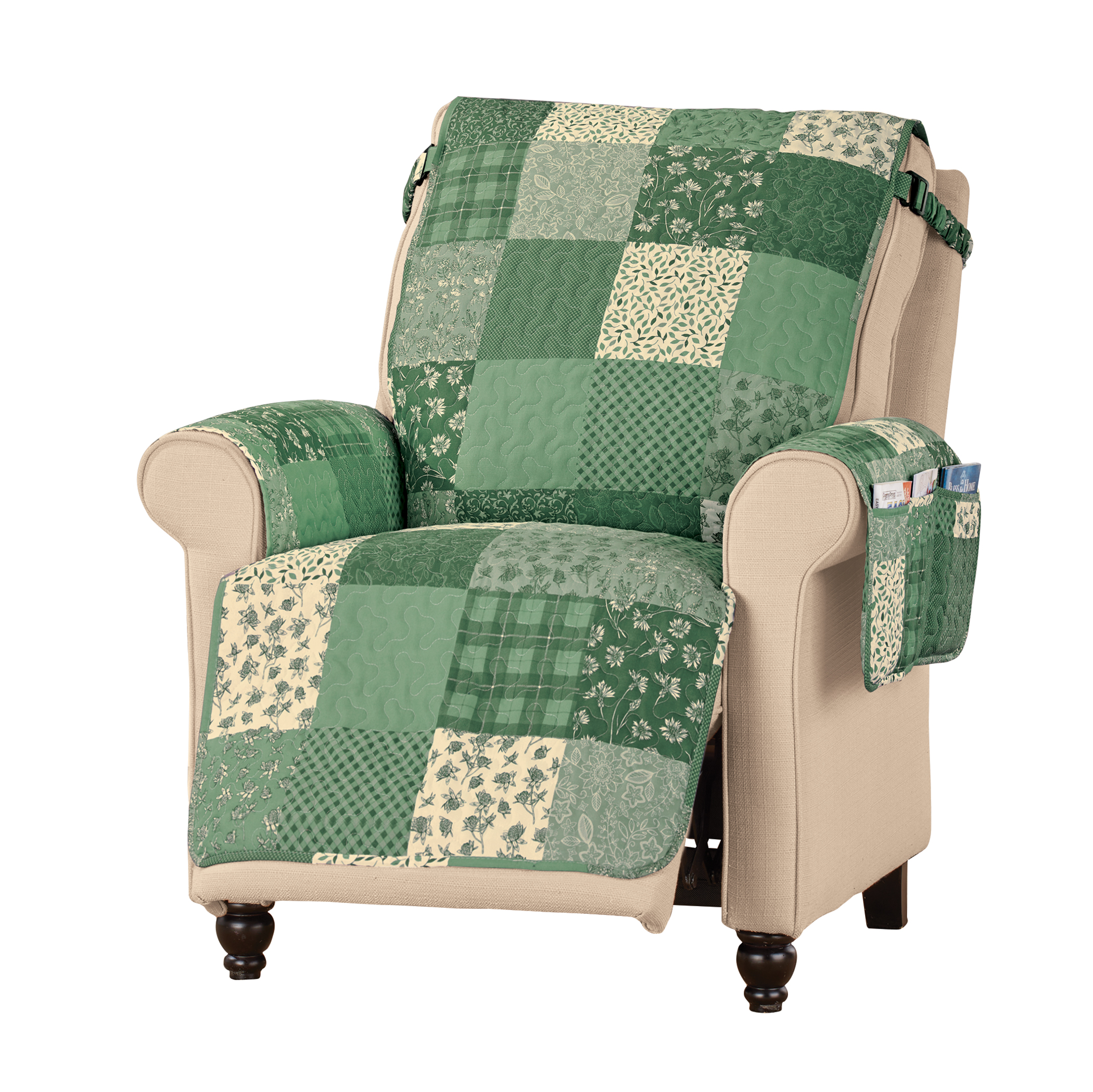 Classic Patchwork Furniture Protector with Armrest Pocket Recliner Sage Multi