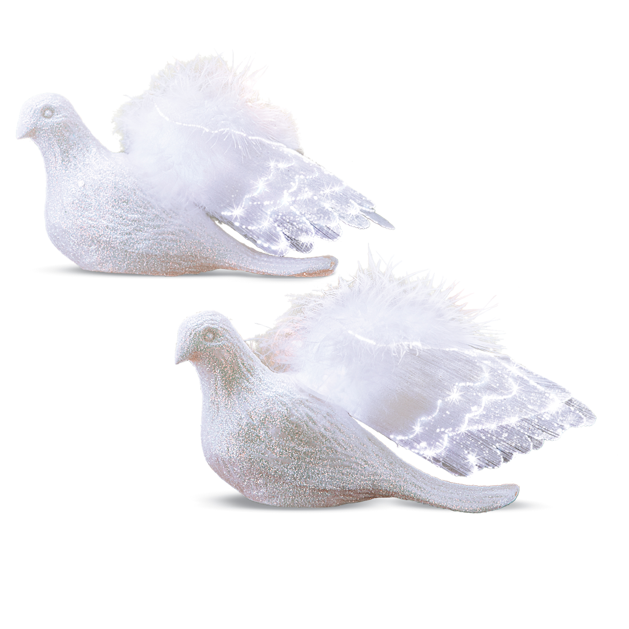 Holiday Fiber Optic Lighted Doves Decoration - Set of 2 6.75 X 3 X 3.25 White