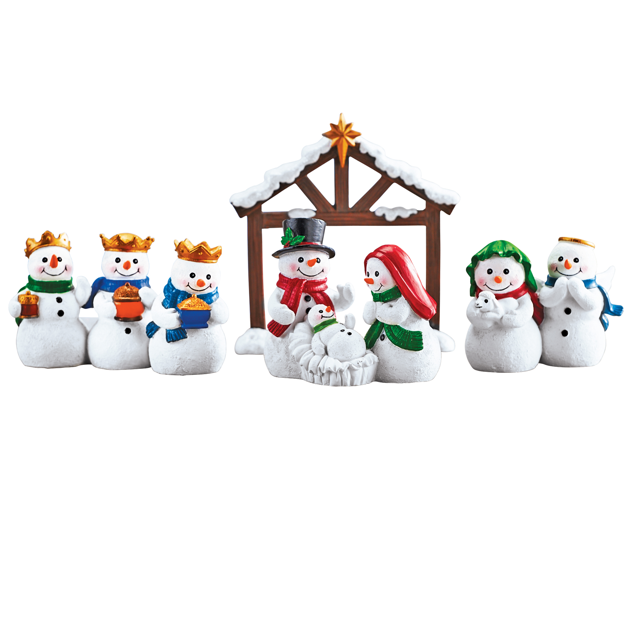 Hand-Painted Snowman Nativity Scene 4-Piece Set