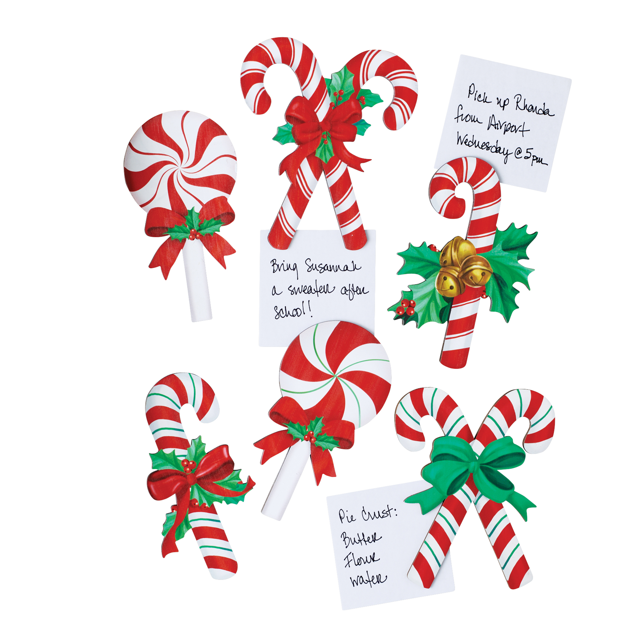 Festive Candy Cane Refrigerator Magnets - Set of 6 Red