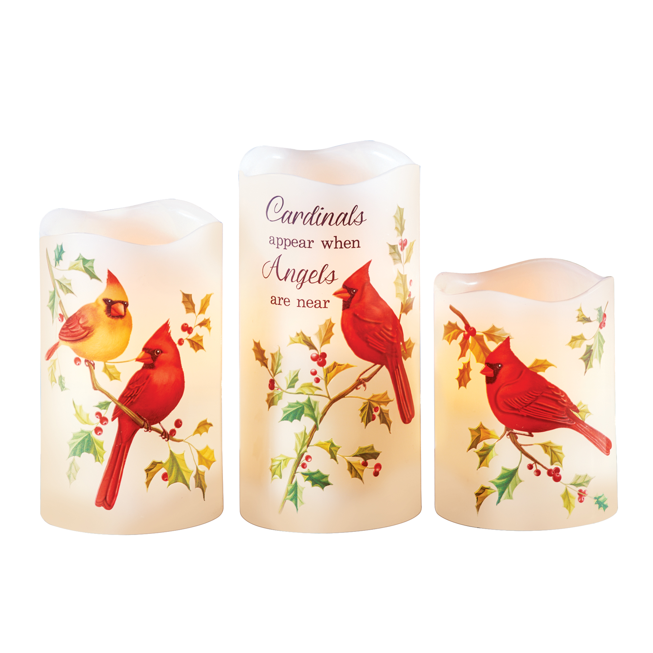 Cardinals Appear When Angels Are Near Holiday 3-Piece LED Candle Set 3 X 3 X 6 White