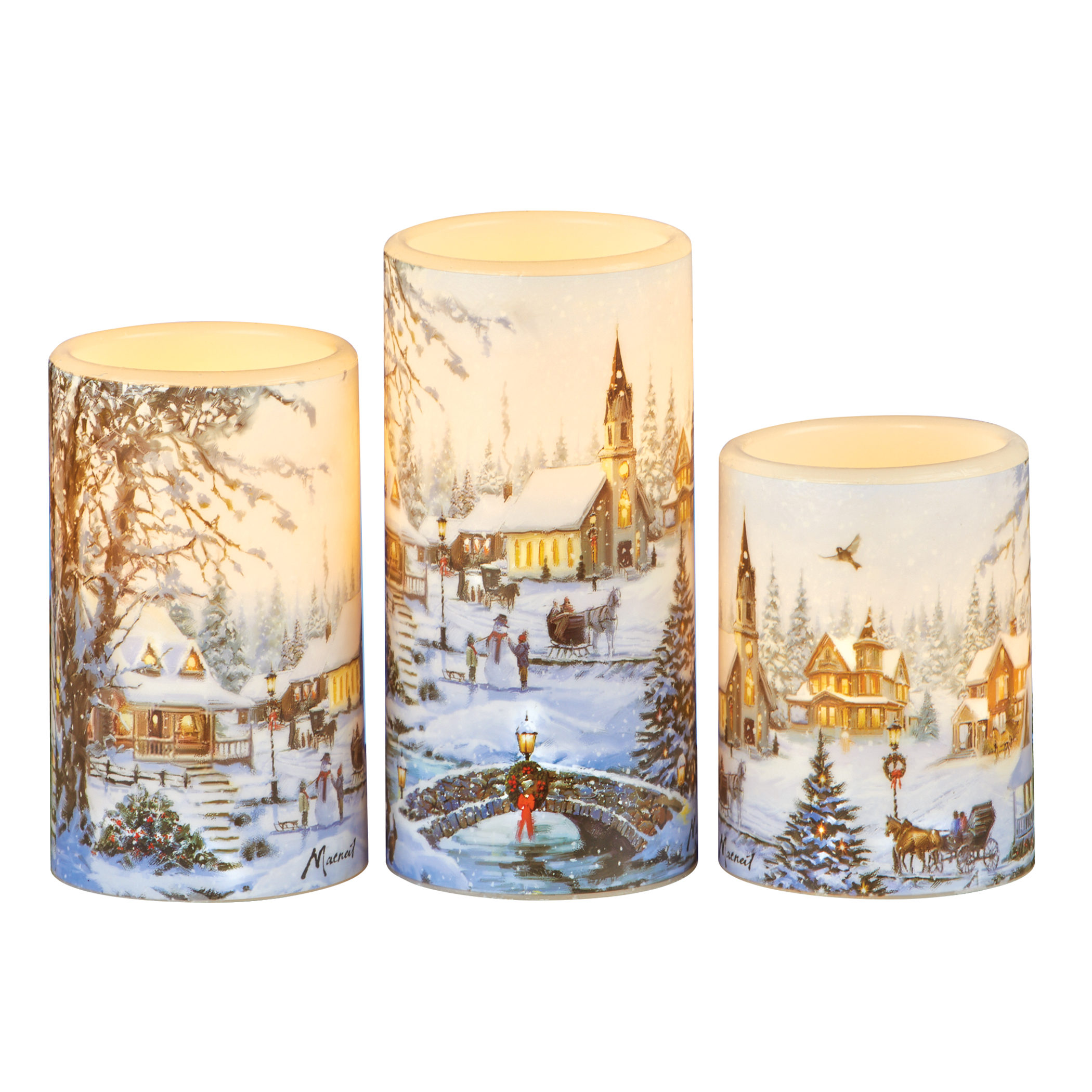 Winter Village Flameless LED Lighted Candles - Set of 3 3 X 3 X 6 White