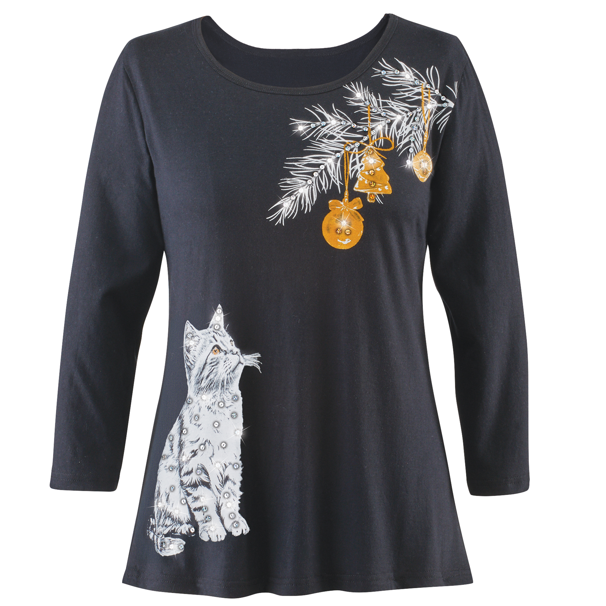 Kitten Eyeing Ornaments Sequin Detailed Top XX-Large Womens Black