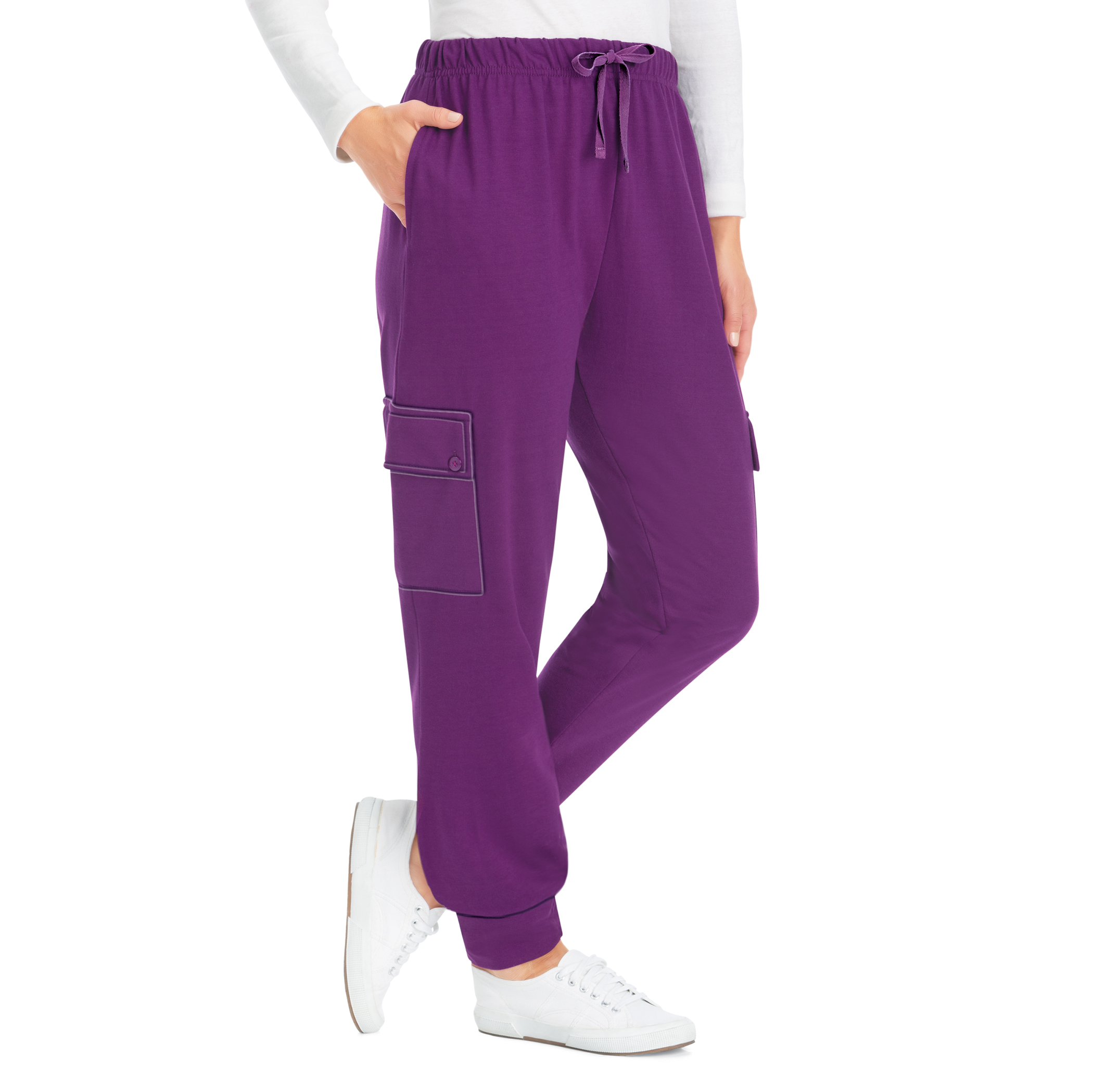 Pull-On Double Cargo-Pocket Knit Jogger Pants XX-Large Womens Eggplant
