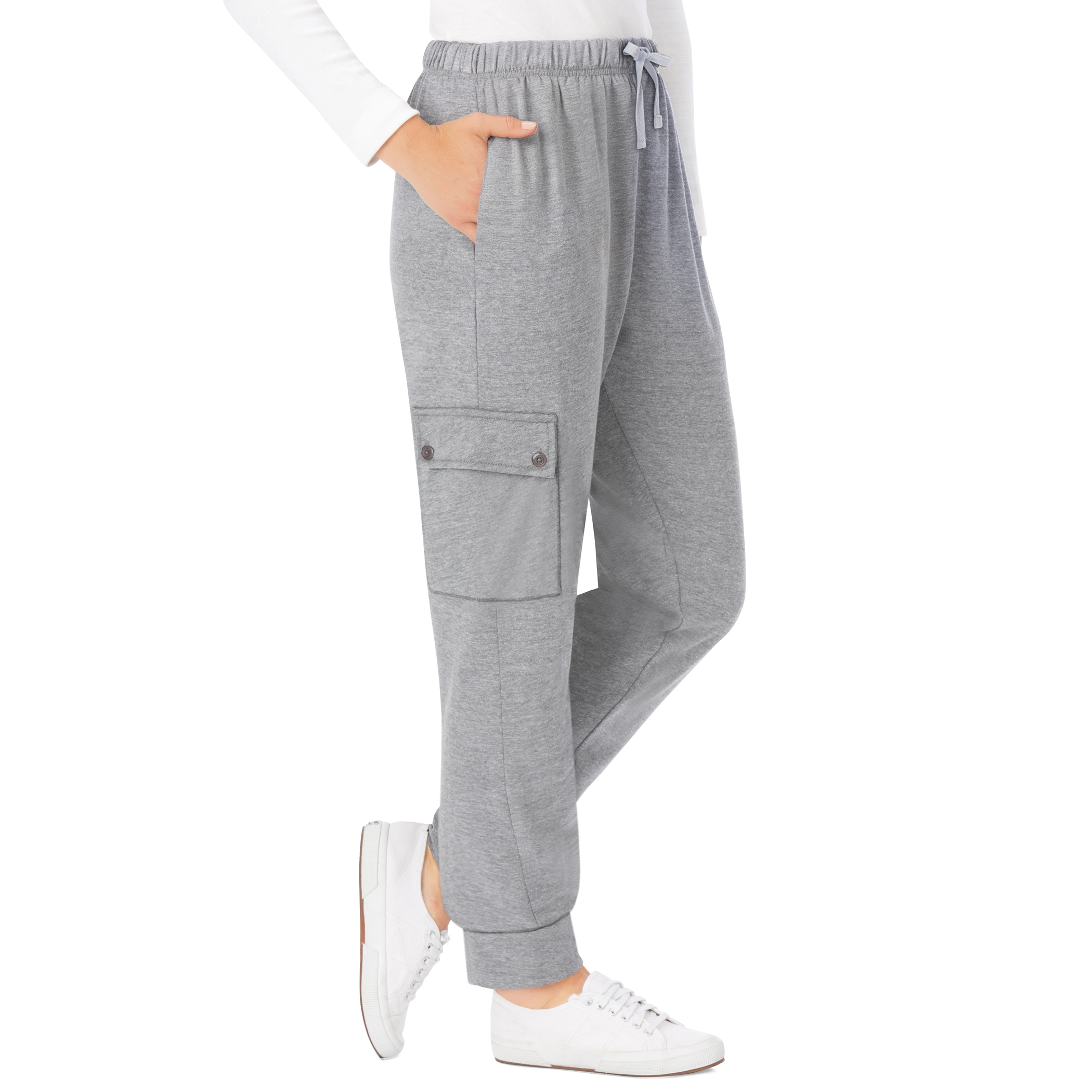 Pull-On Double Cargo-Pocket Knit Jogger Pants XX-Large Womens Gray