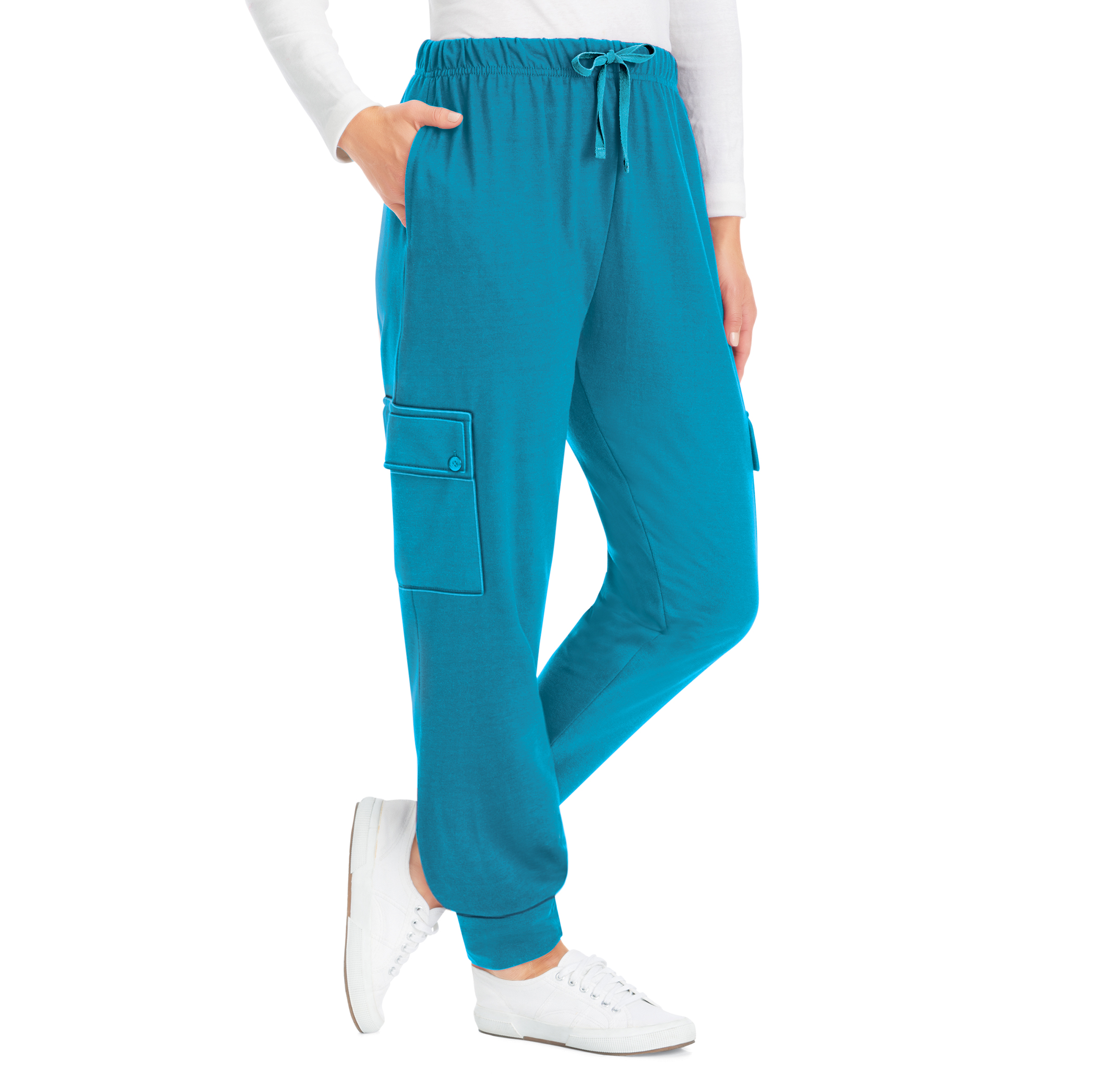 Pull-On Double Cargo-Pocket Knit Jogger Pants XX-Large Womens Teal