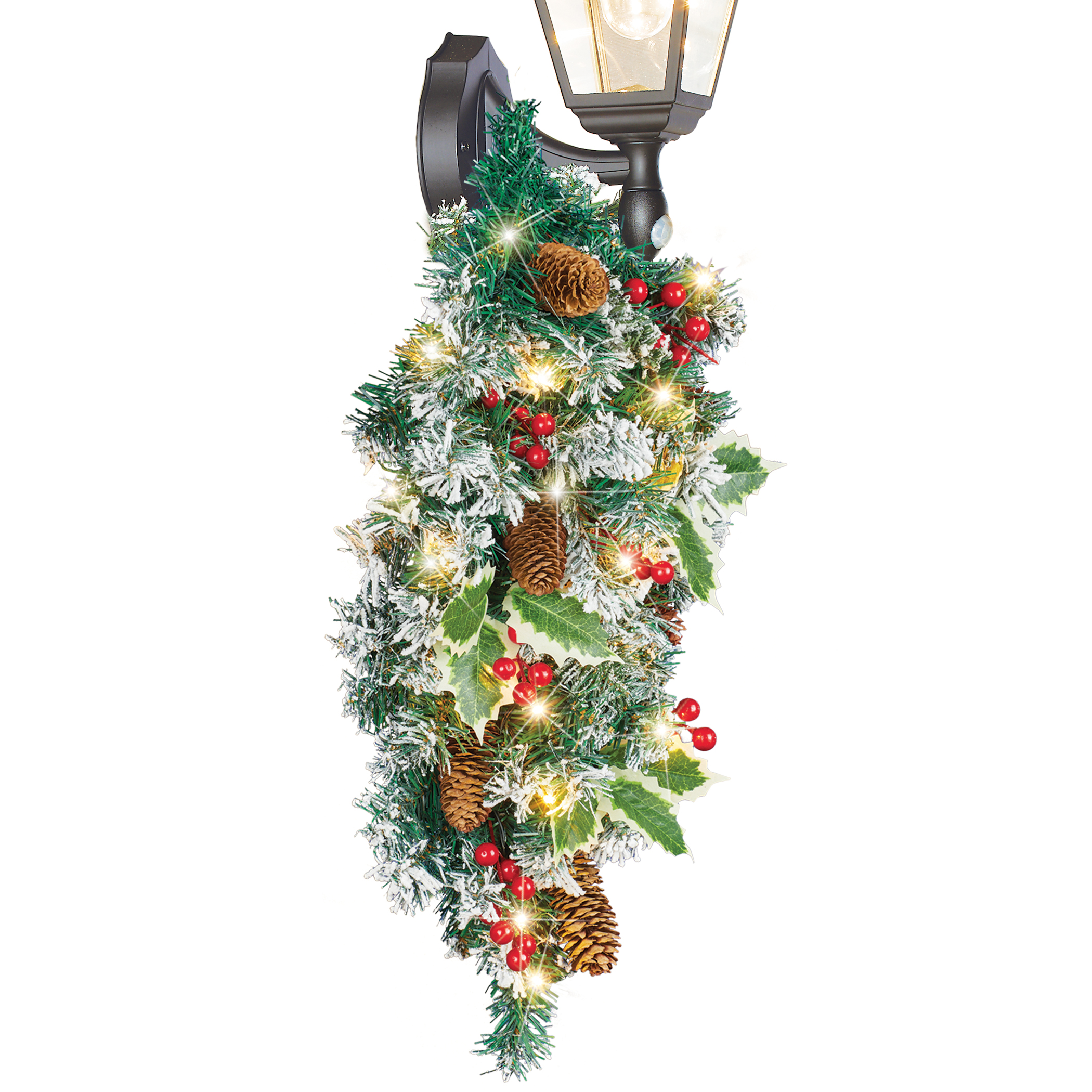 Lighted Holly Berry Pine Holiday Swag, Battery-Operated with 6-hour Timer