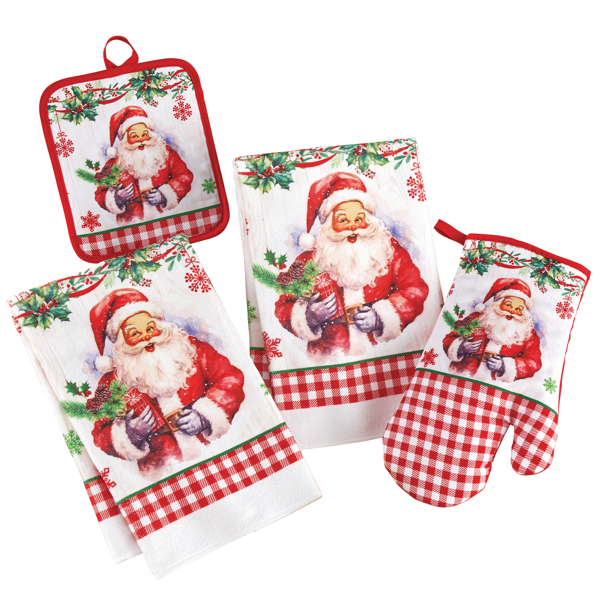 4 Piece Santa Kitchen Christmas Accessory Towel Set