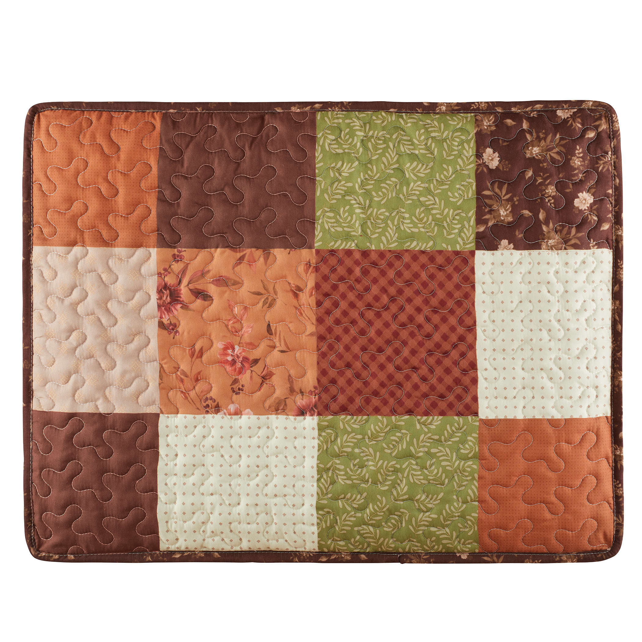 Evelyn Floral and Leaf Patchwork Pillow Sham Sham Brown Multi