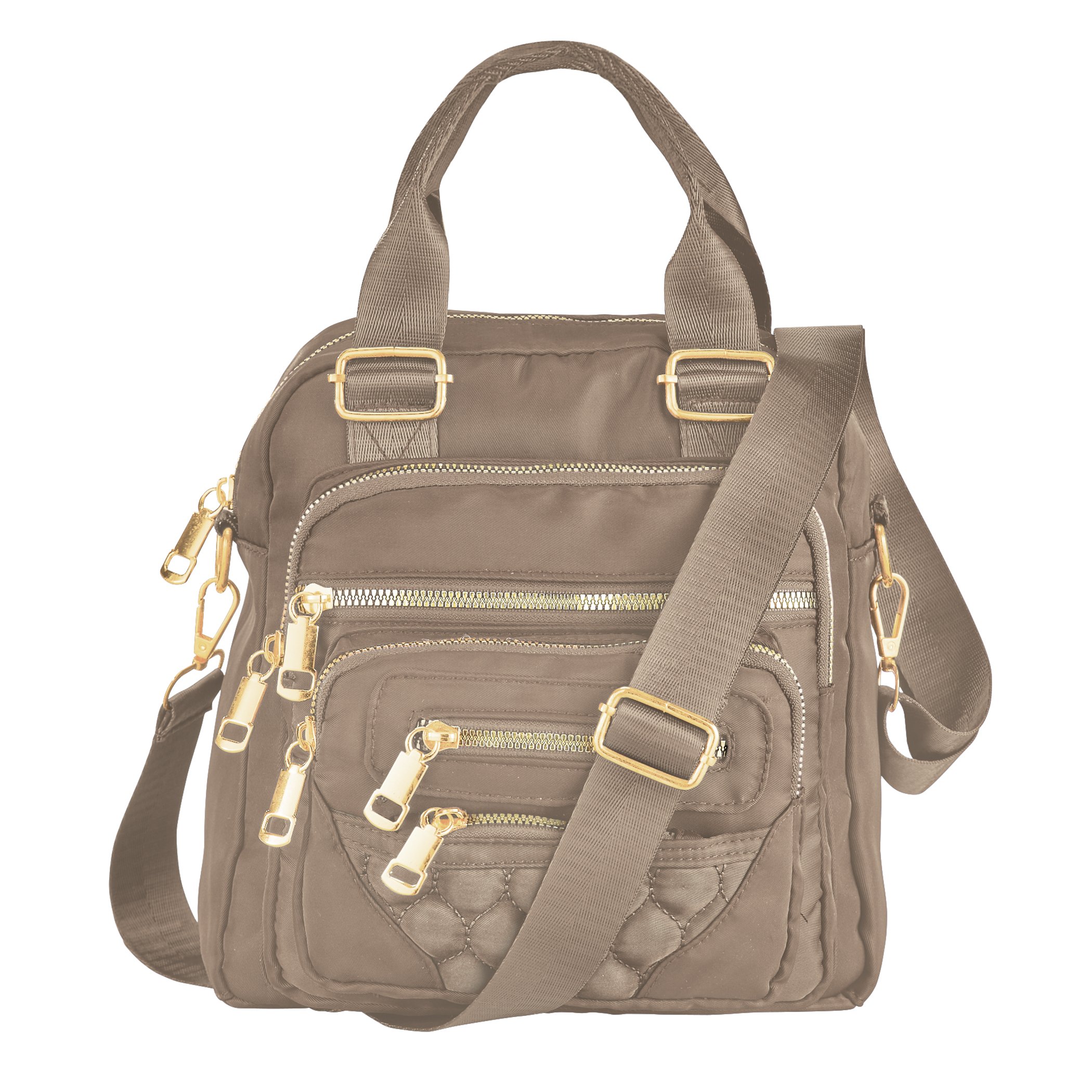 Decorative Stitched Handbag With Adjustable Shoulder or Cross-Body Strap Tan