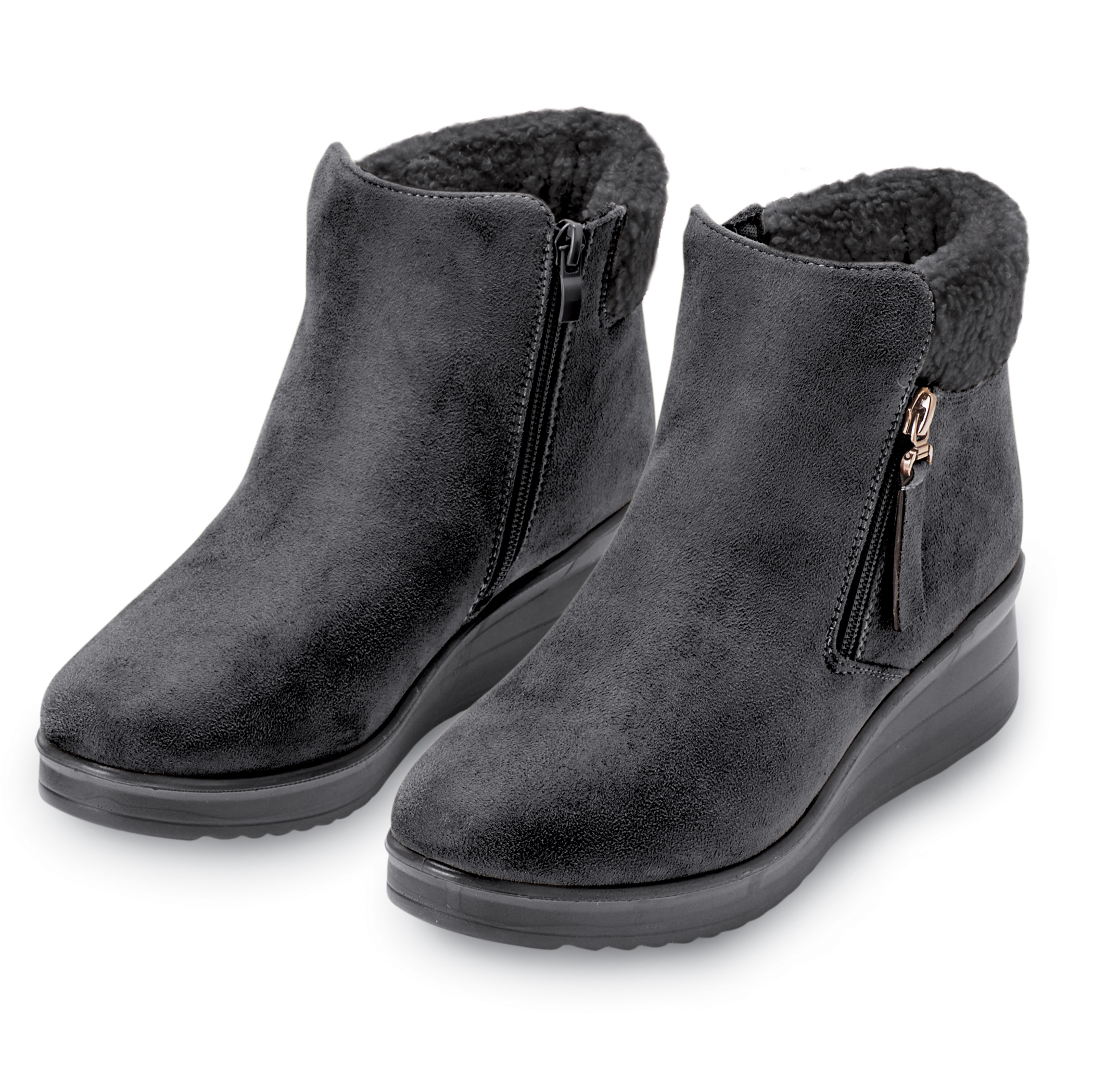 Stylish Fleece Trimmed Faux Suede Side Zip Boots 9 Female Black