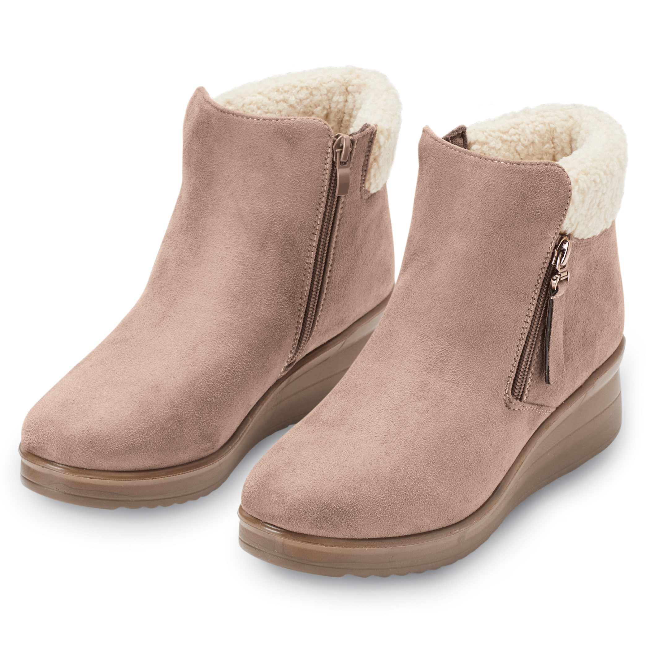 Stylish Fleece Trimmed Faux Suede Side Zip Boots 7 Female Tan