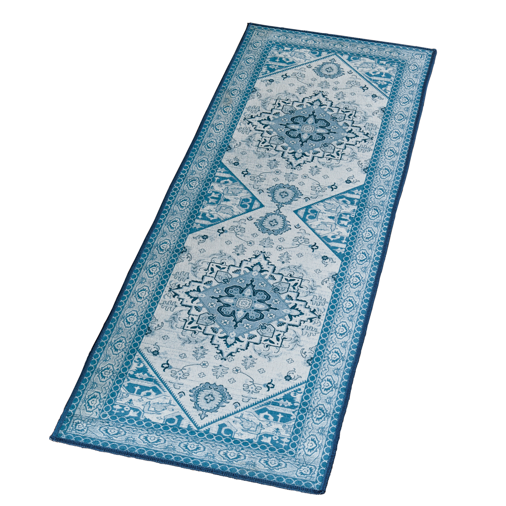 Elegant Medallion Durable Skid-Resistant Accent Rug 20" x 60" Blue, 20" x 60"