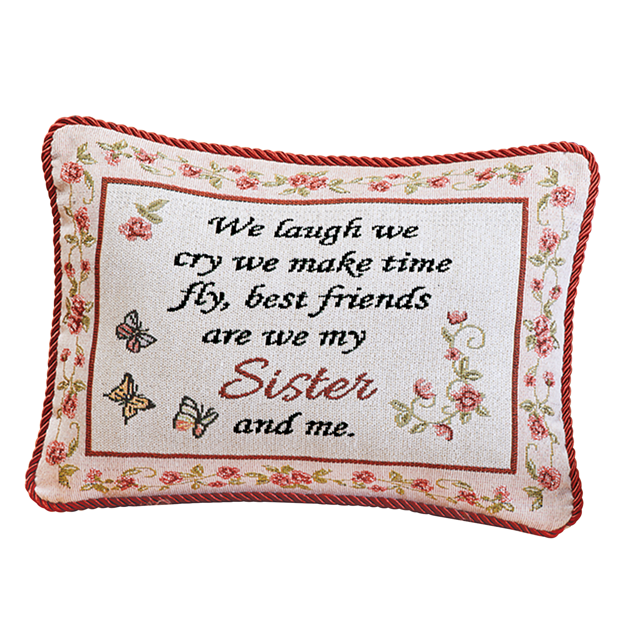 Sister and Me Tapestry Accent Pillow with Removable Cover White