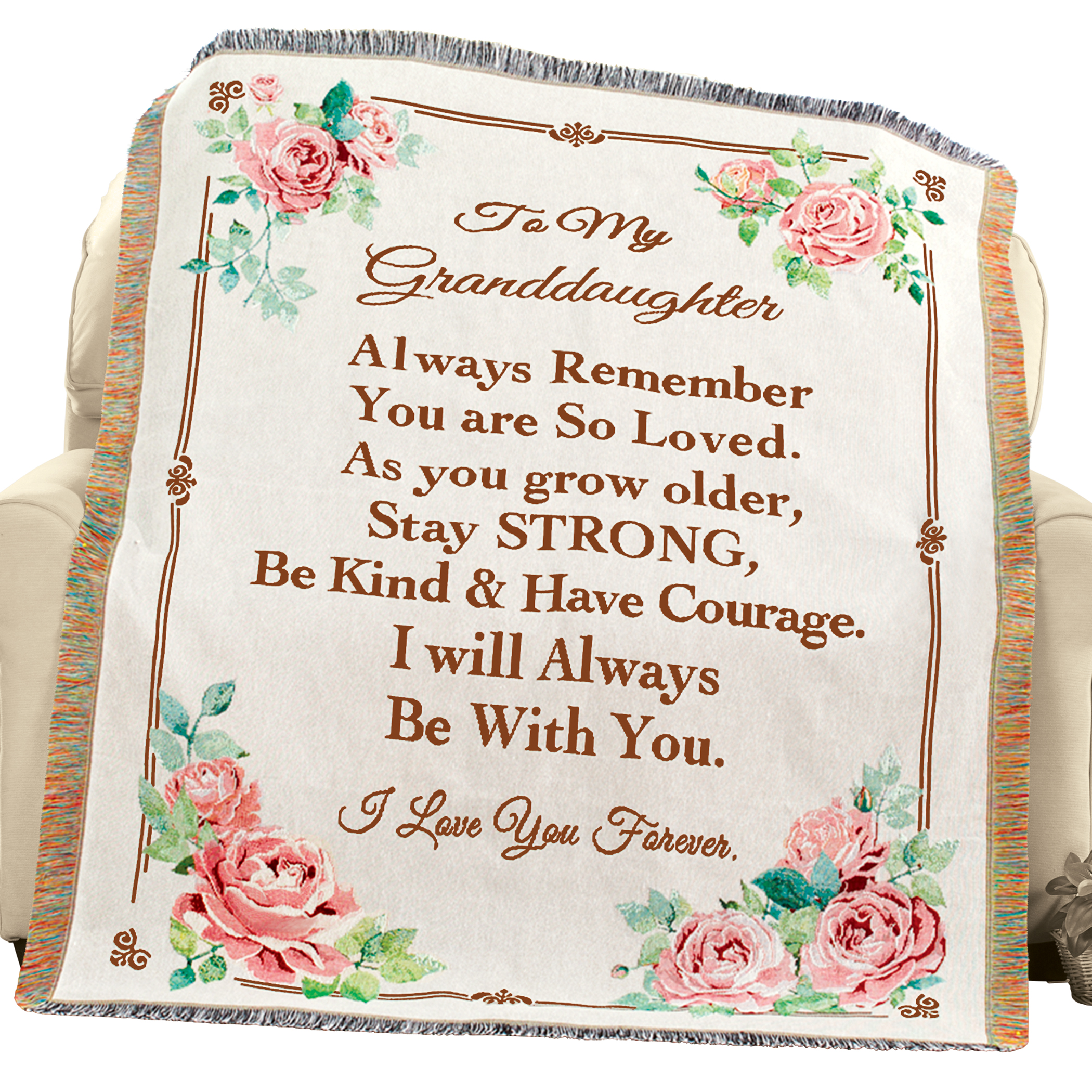 To My Granddaughter Fringe Border Tapestry Throw White