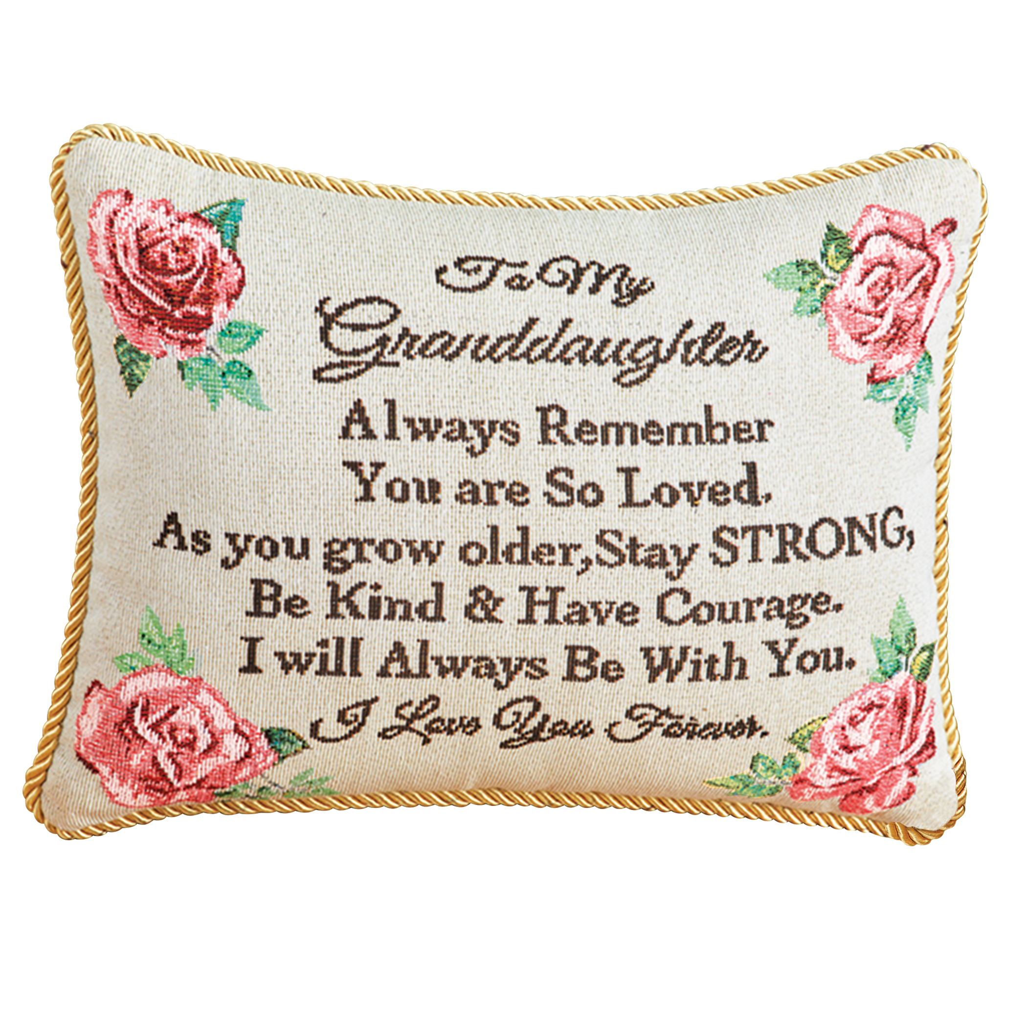 To My Granddaughter Rope Style Trim Tapestry Accent Pillow White