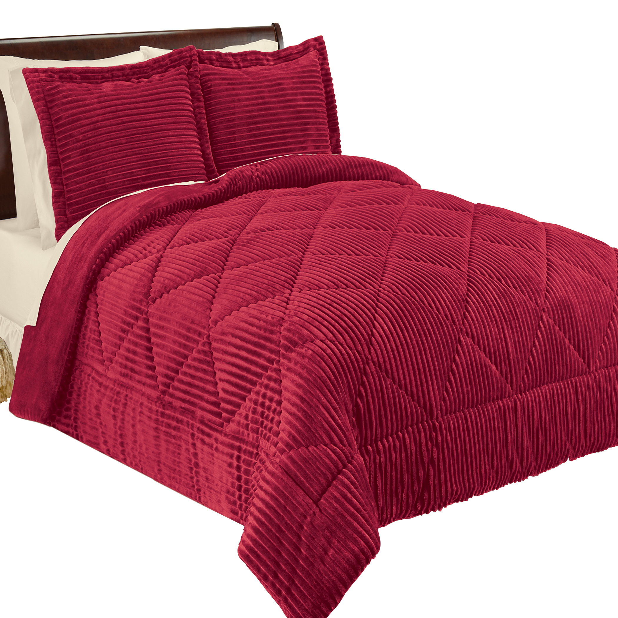 Elegant Ribbed Design Soft Plush Texture Comforter King Burgundy