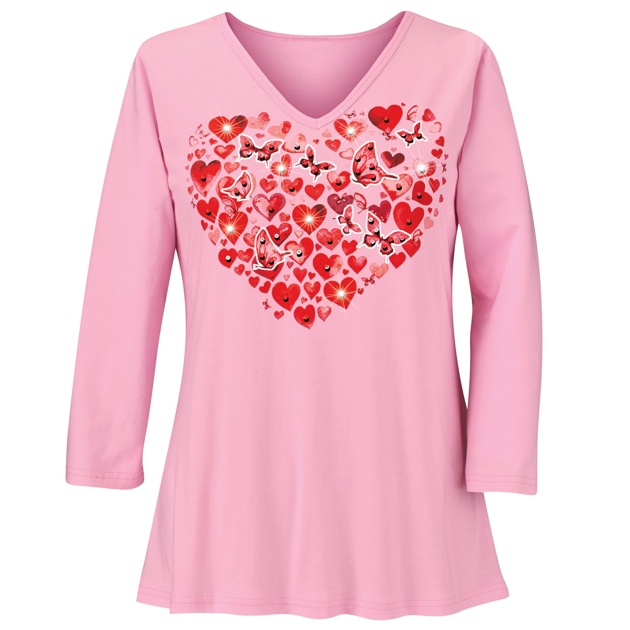 Love Is In The Air Sequin Accent V-Neck Top Large Women Pink