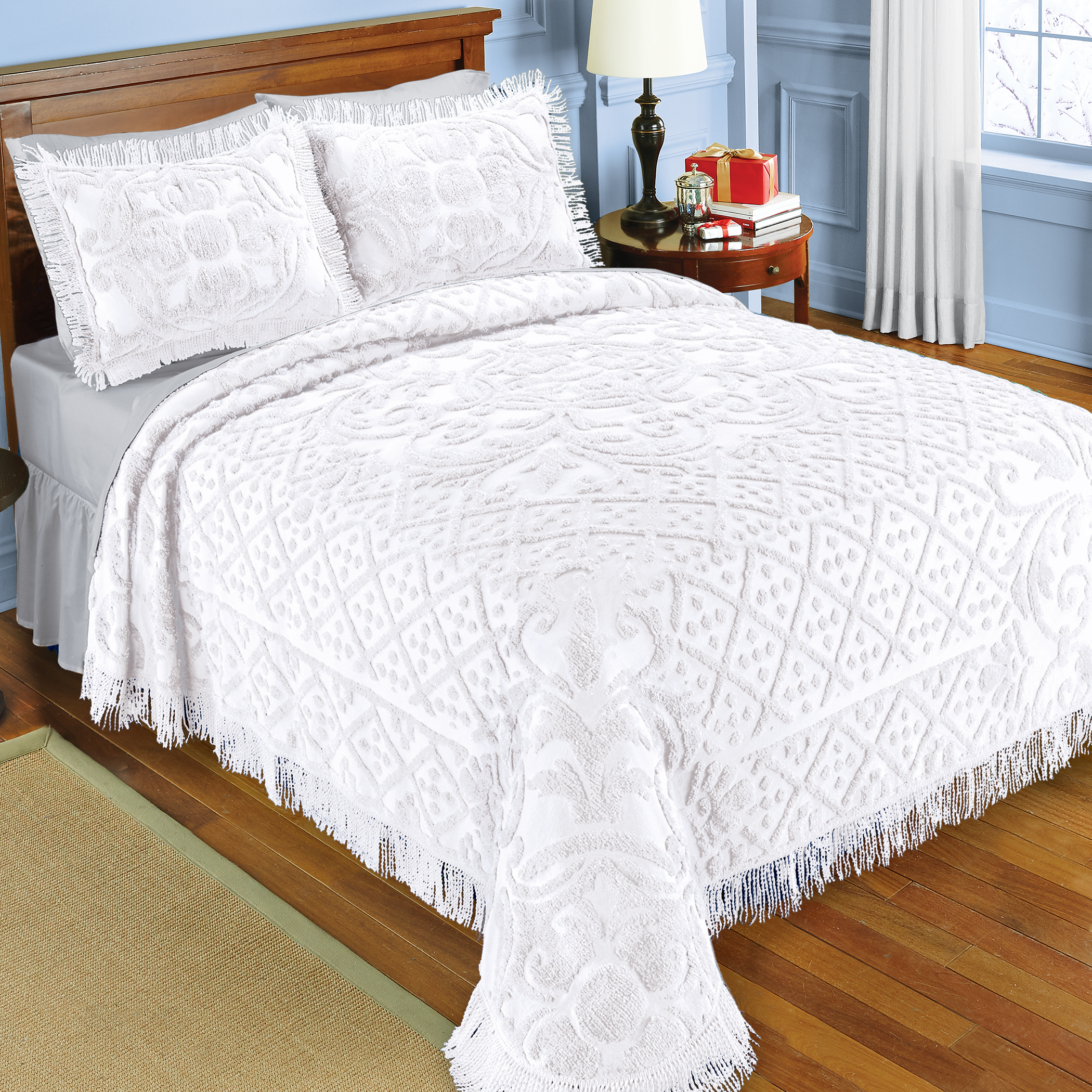 Diana Textured Design Fringe Border Chenille Bedspread - Picture 4 of 4