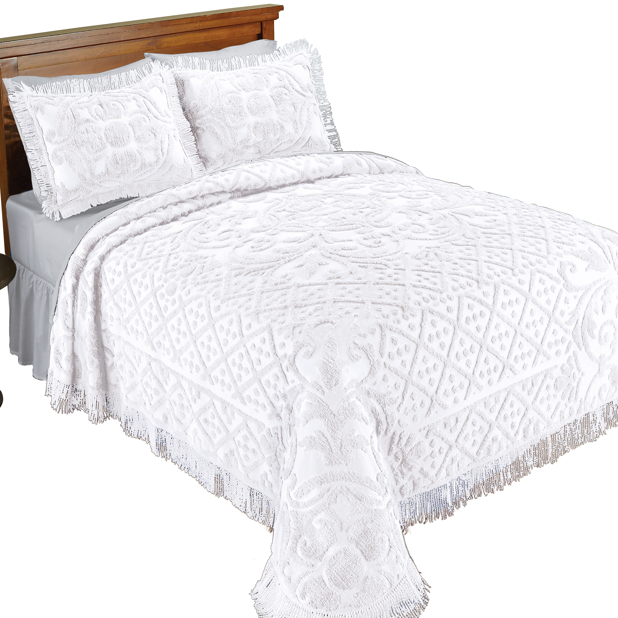 Diana Textured Design Fringe Border Chenille Bedspread - Picture 3 of 4