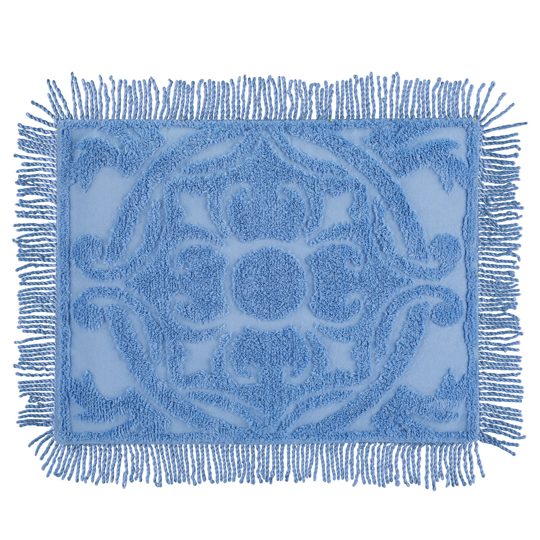 Diana Textured Design Fringe Border Chenille Pillow Sham Sham Blue