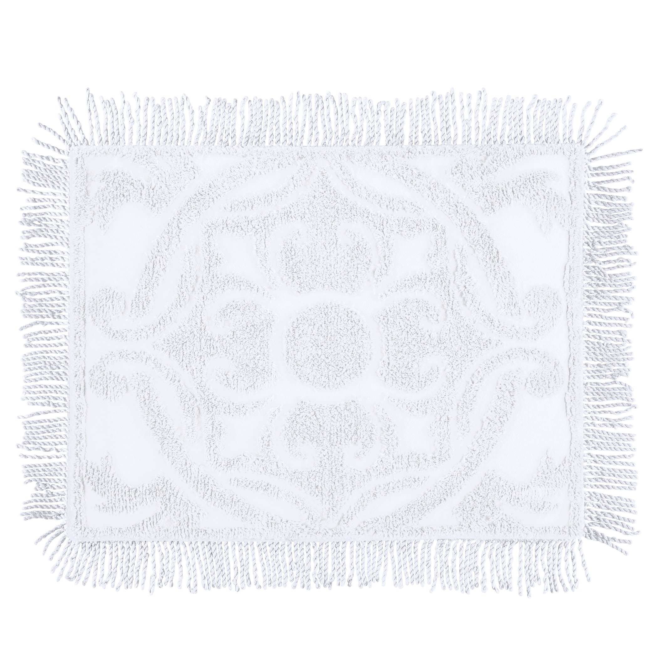 Diana Textured Design Fringe Border Chenille Pillow Sham Sham White