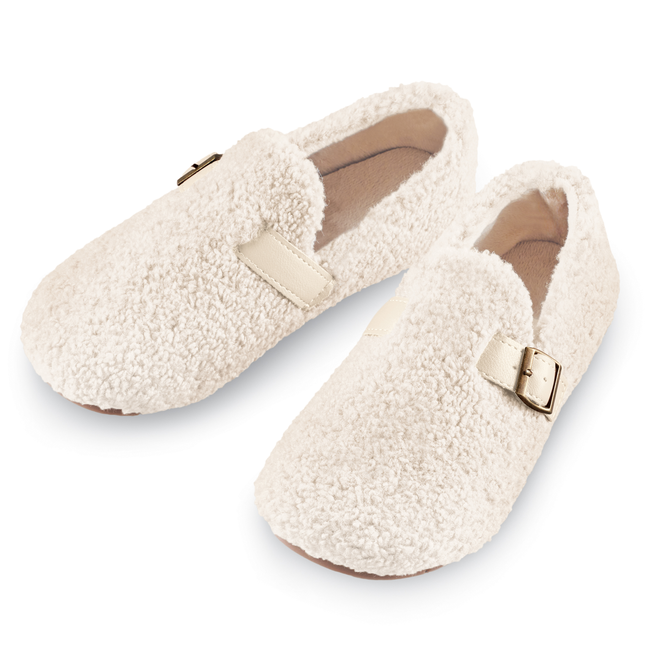Fleece Indoor/Outdoor Shoes with Buckle Accent 10 Female Ivory