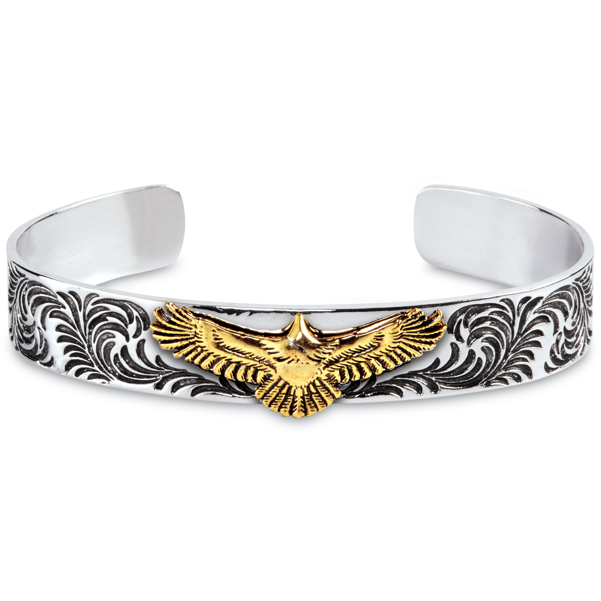 Golden Eagle Unique Silver-Tone Detailed Cuff Bracelet
