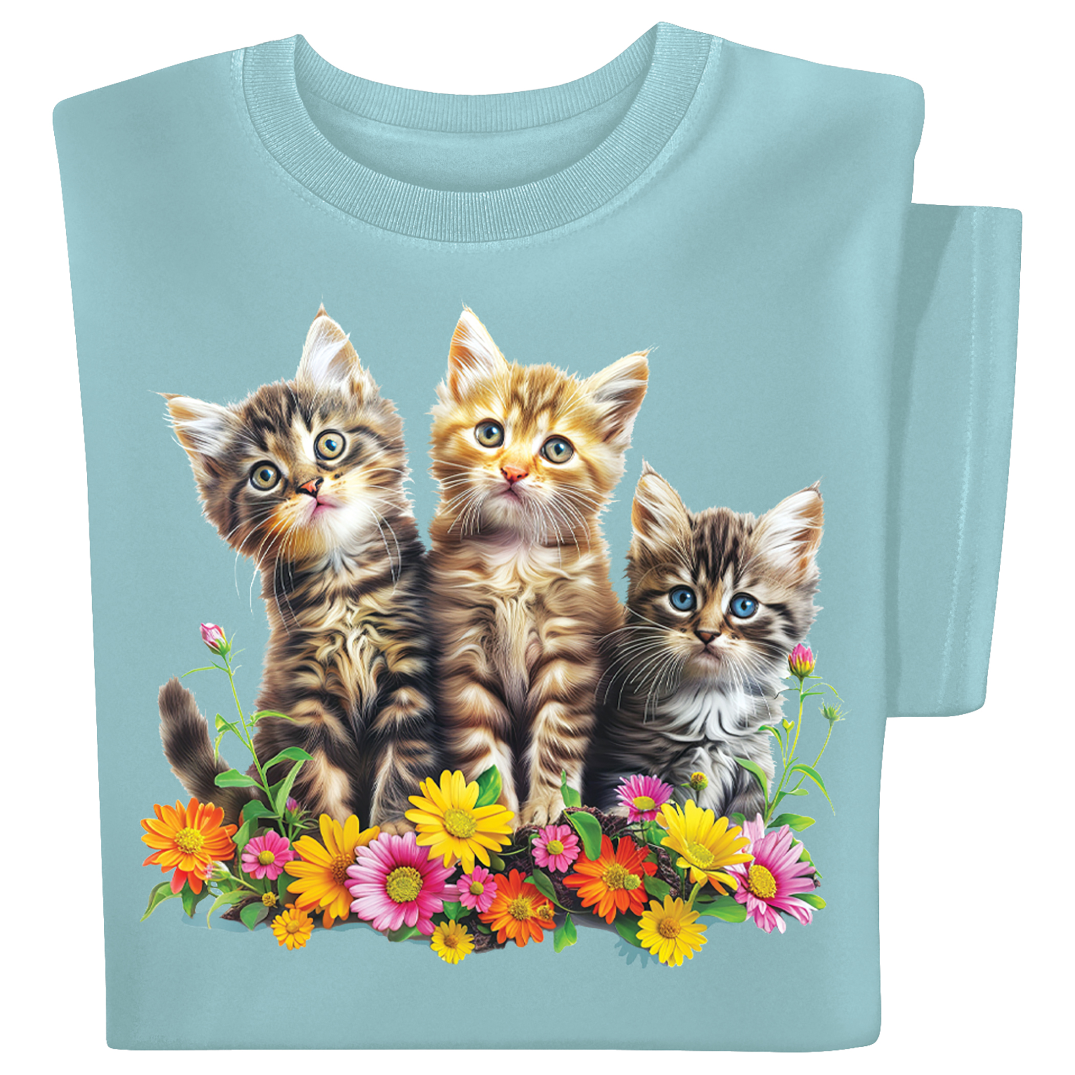 Kitten Trio in Flowers Short Sleeve Graphic Tee