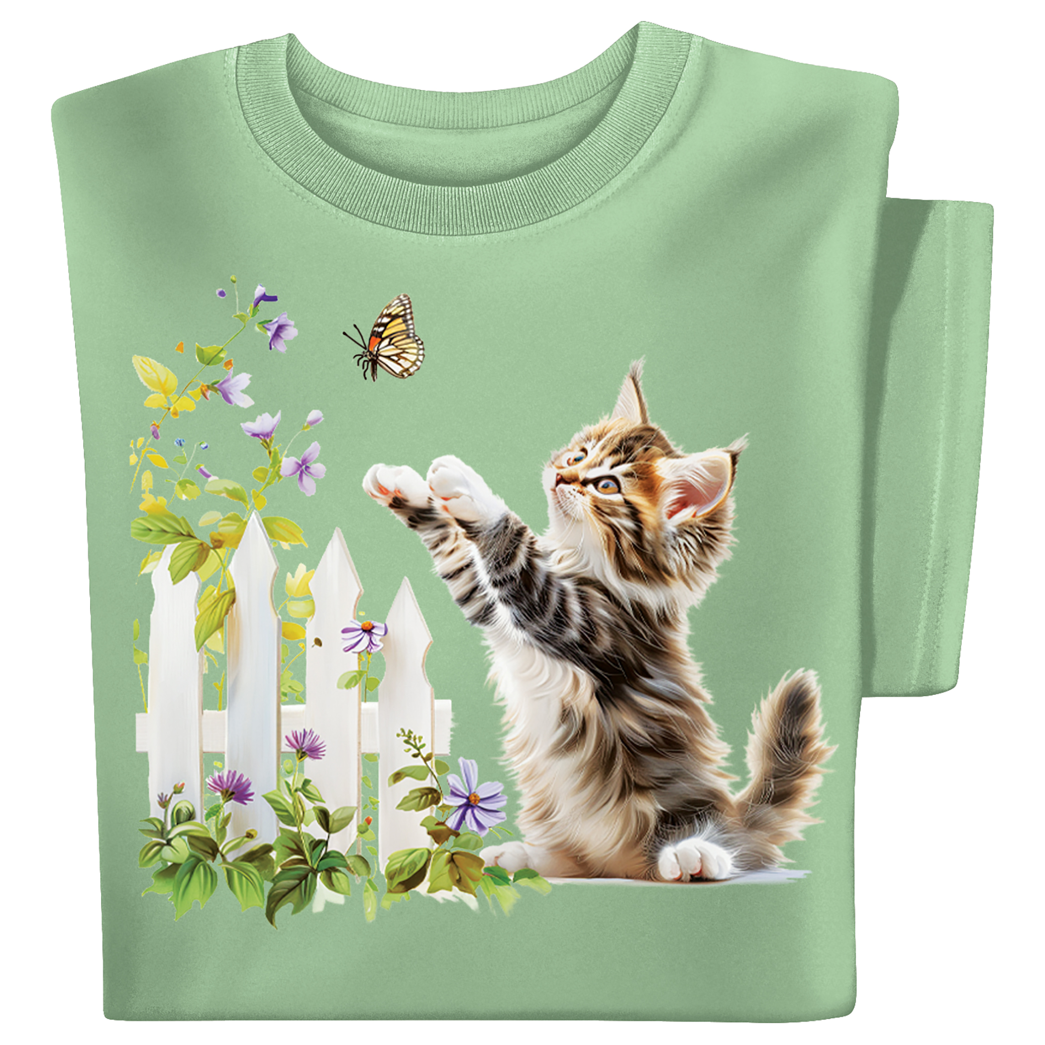 Adorable Kitten & Butterfly Short Sleeve Graphic Tee
