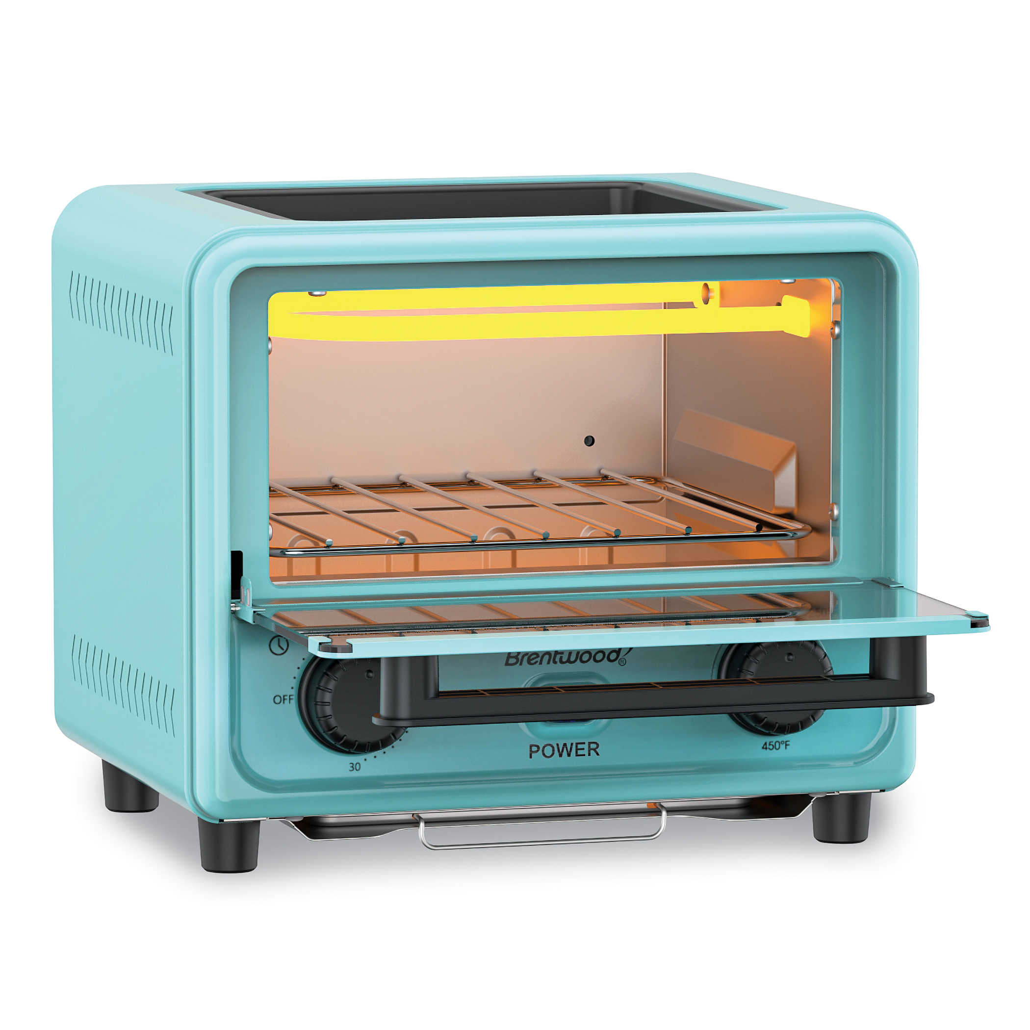Blue Mini Toaster Oven with Removable Non-Stick Griddle