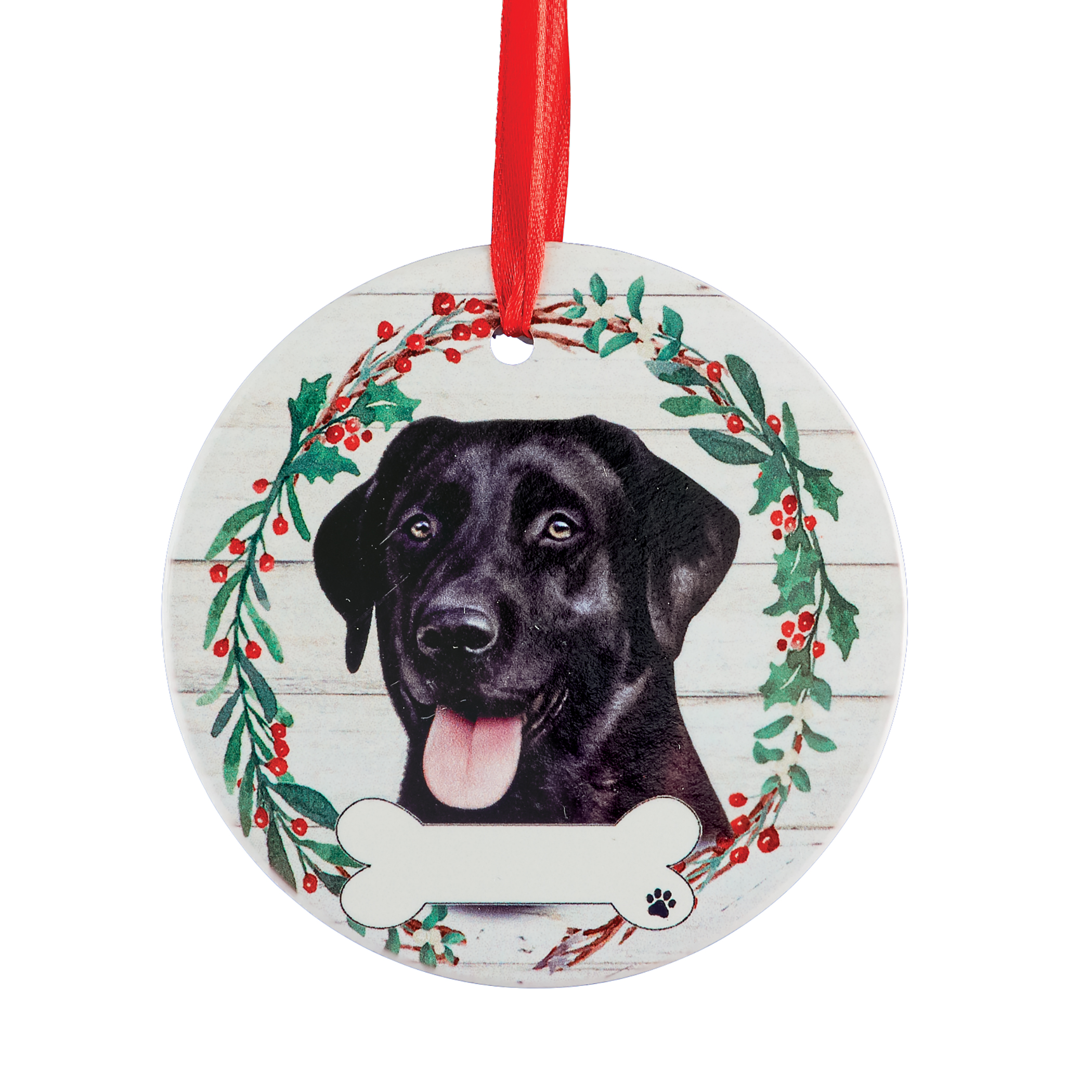 Personalizable Pet Name Wreath Christmas Ornament Labrador