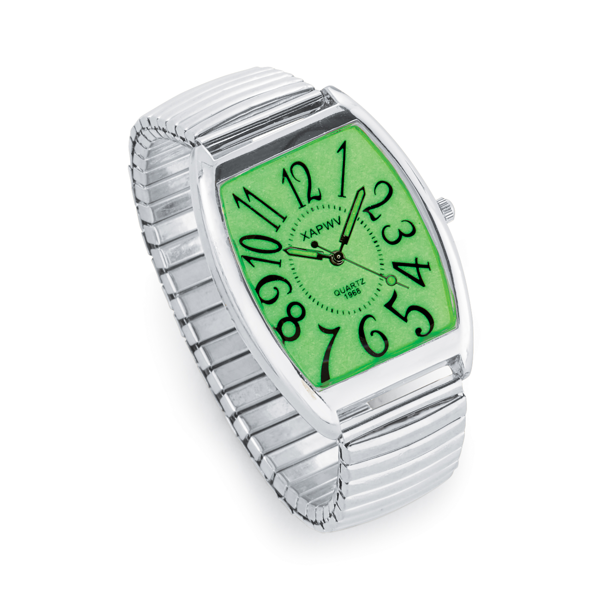 Glow-in-the-Dark Stretch Band Easy-to-Read Watch Men Silver