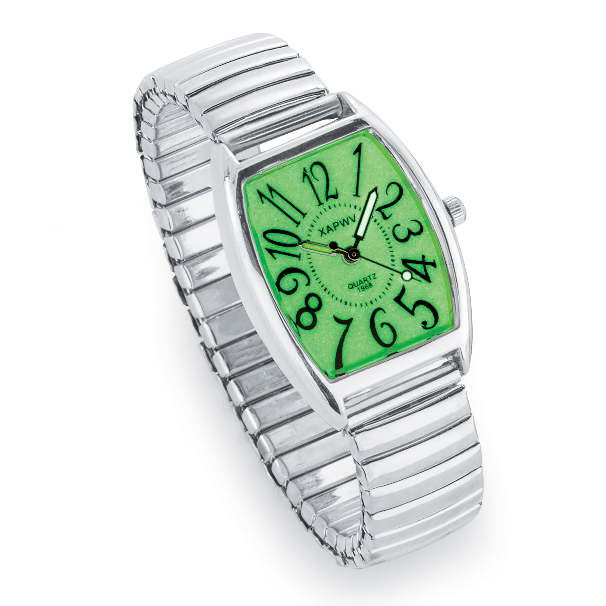 Glow-in-the-Dark Stretch Band Easy-to-Read Watch Women Silver