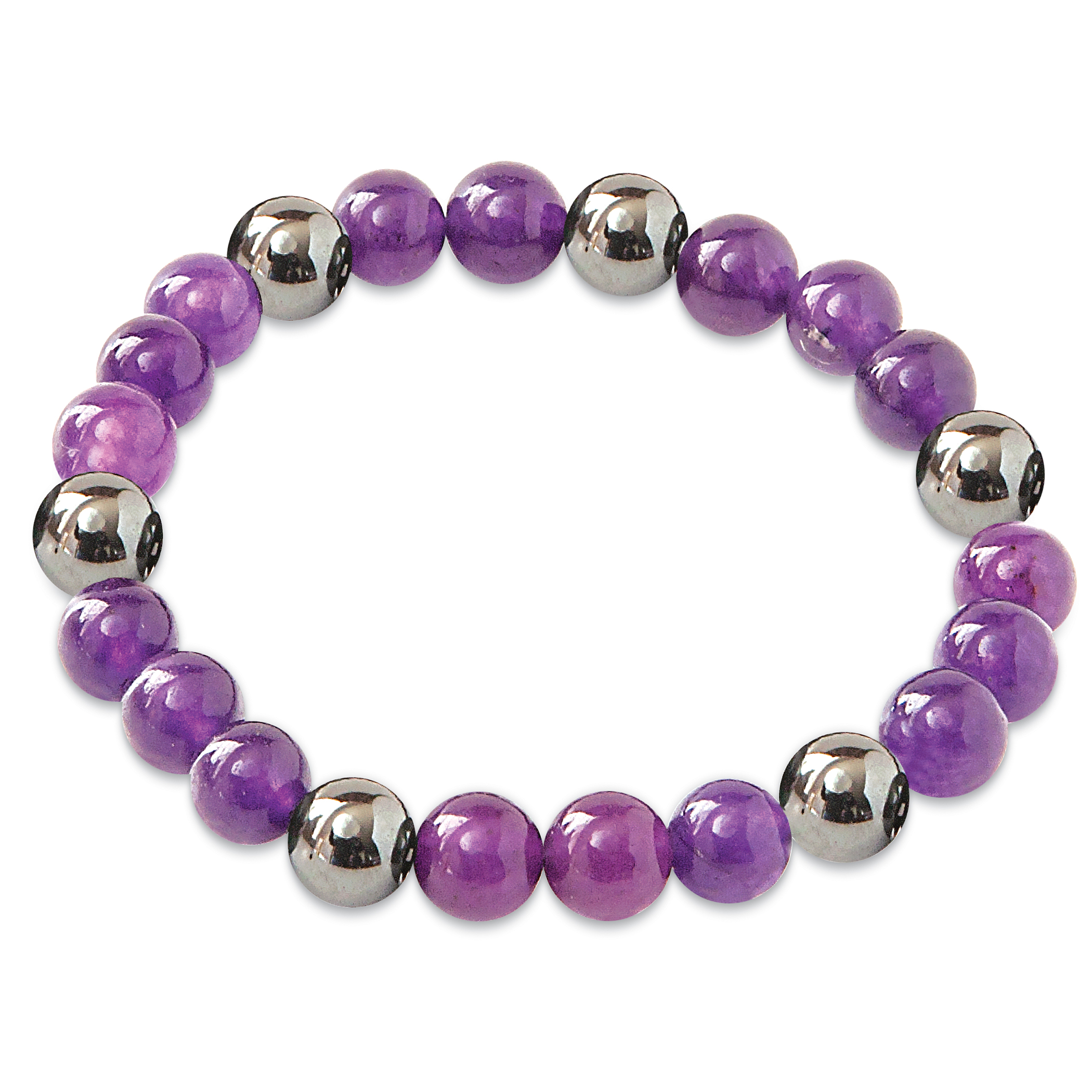 Lucky Magnetic Hematite Stone Stretch Bracelet Amethyst Purple