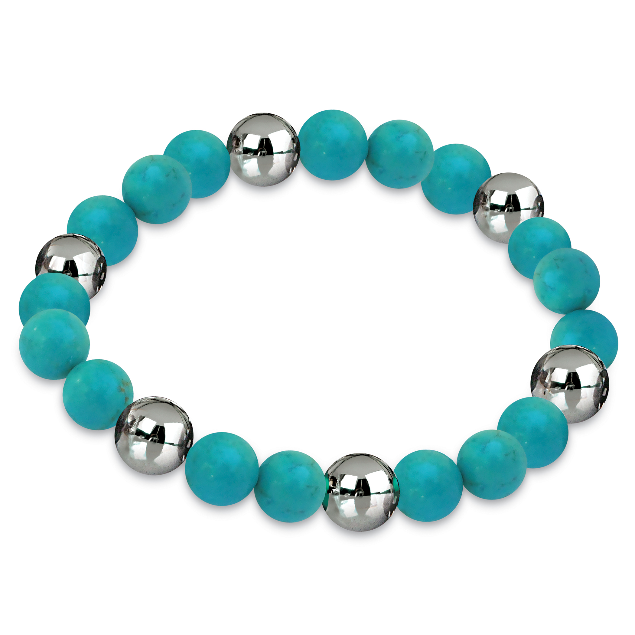 Lucky Magnetic Hematite Stone Stretch Bracelet Turquoise Blue