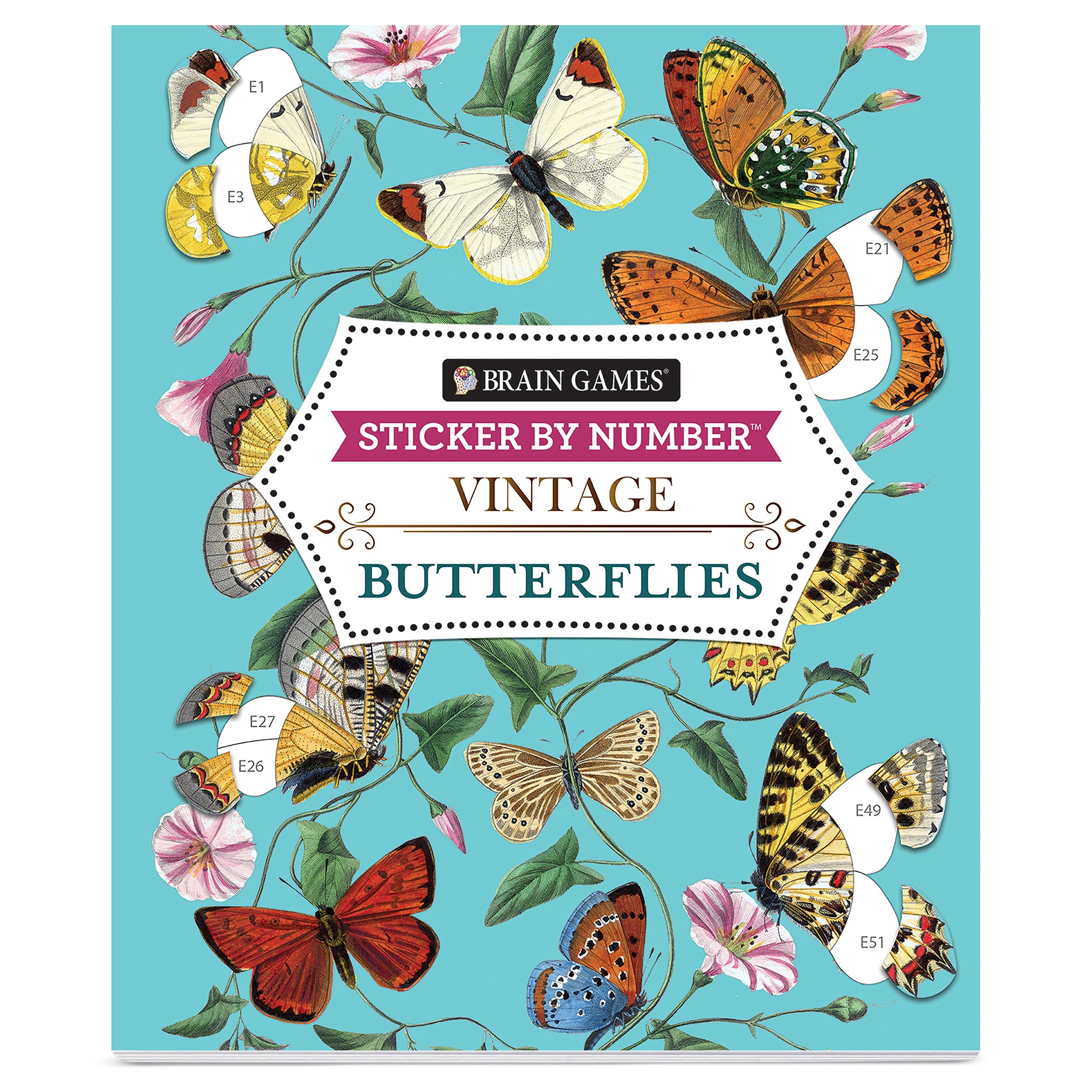 Brain Games Sticker-by-Number Vintage Butterflies Book